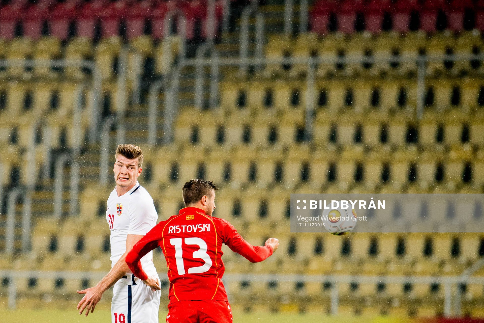 Alexander Sørloth of Norway and Stefan Ristovski of