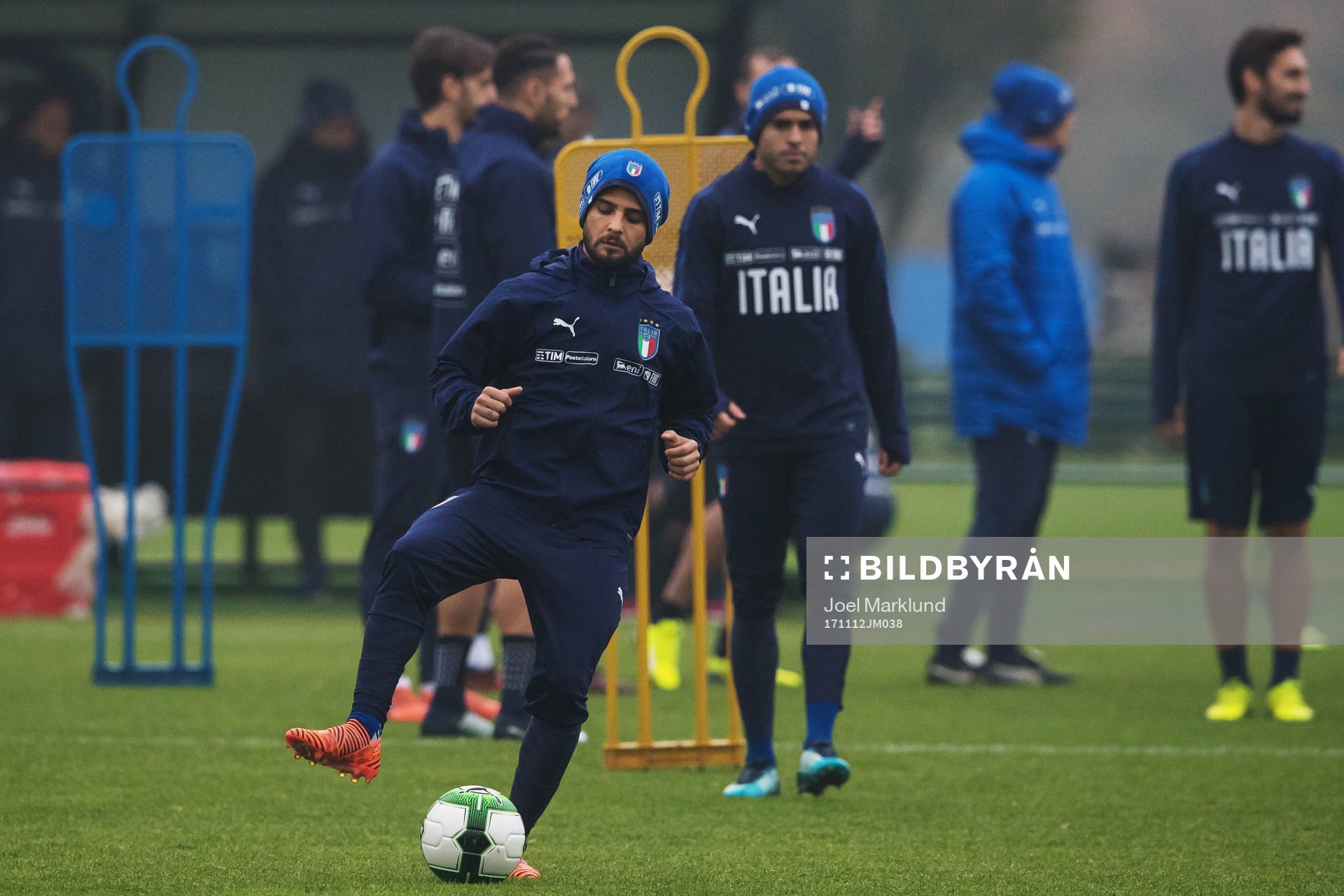 Lorenzo Insigne under Italiens fotbollslandslags träning den 12 november 2017 i Milano.