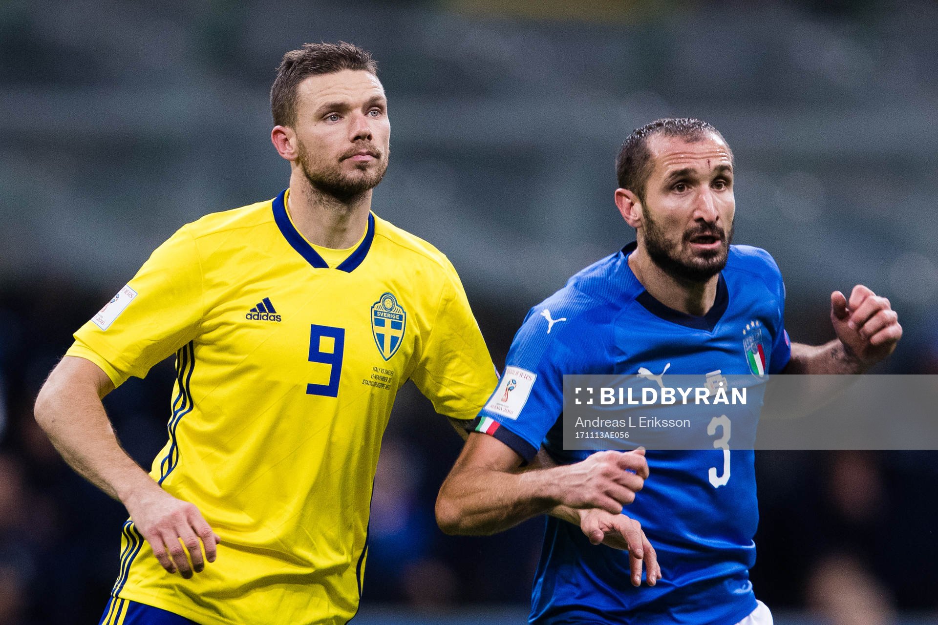 Sveriges Marcus Berg och Italiens Giorgio Chiellini