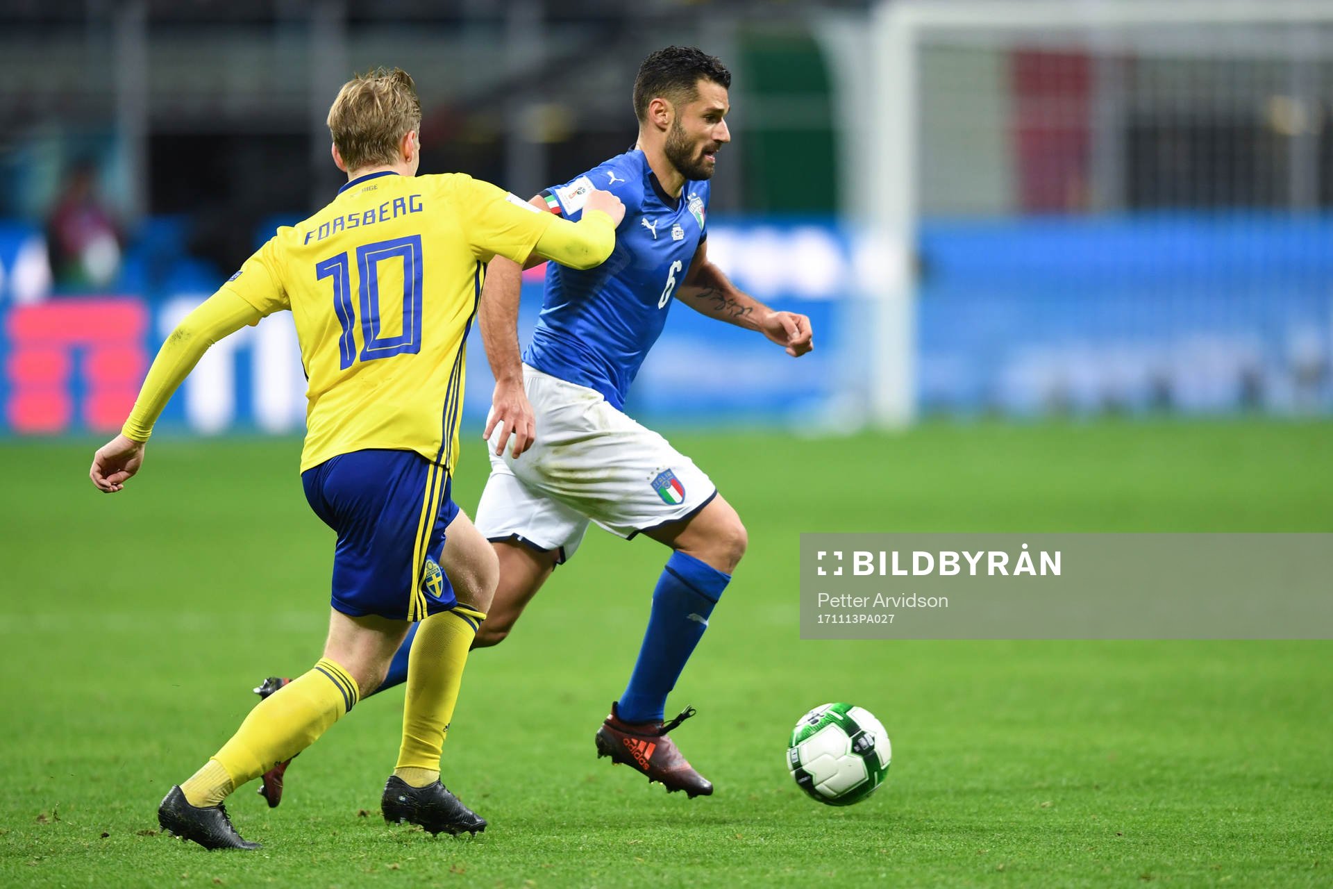 Italiens Antonio Candreva under fotbollsmatchen i VM-kvalets play-off mellan Italien och Sverige den 13 november 2017 i Milano.