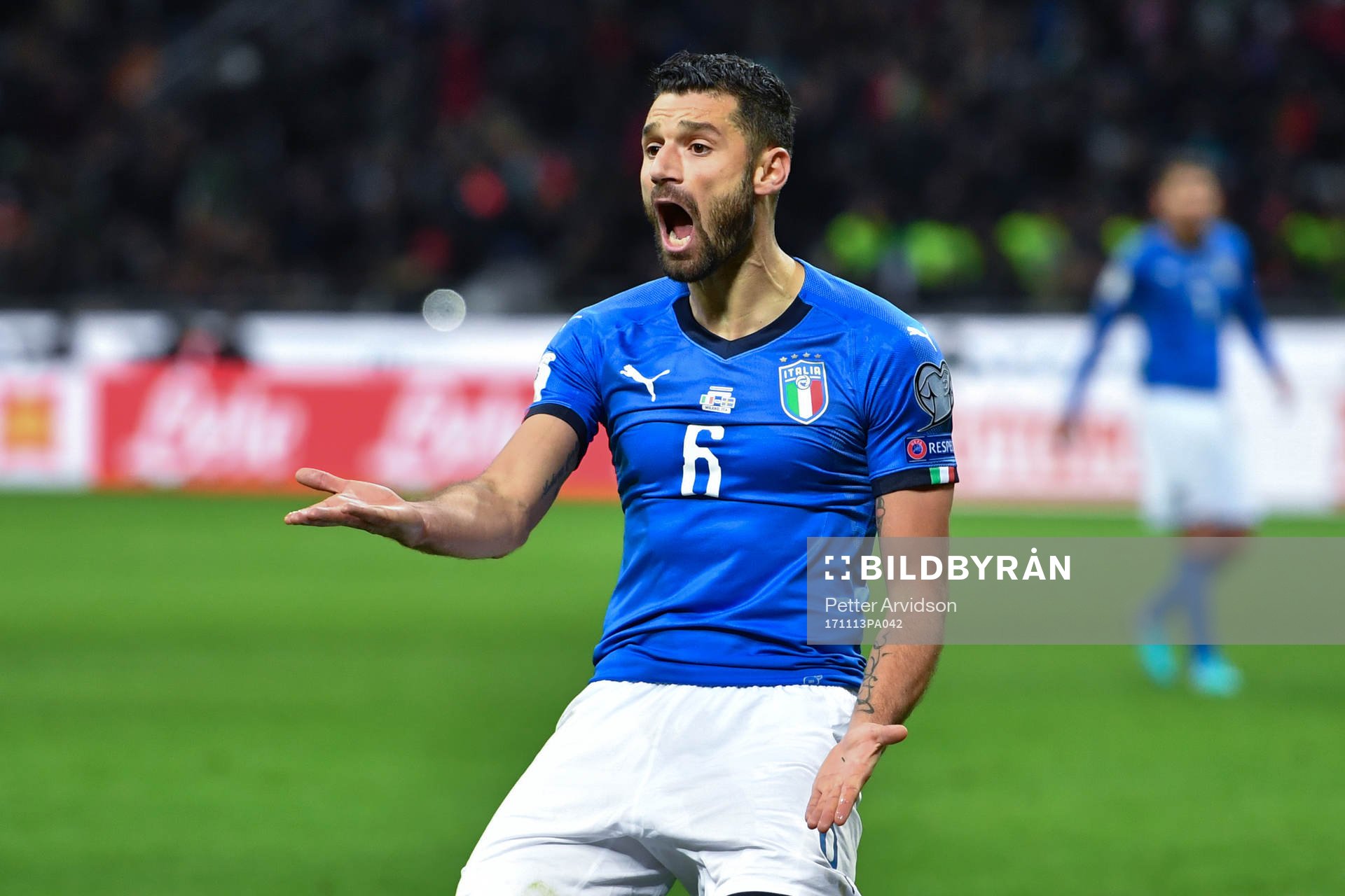 Italiens Antonio Candreva under fotbollsmatchen i VM-kvalets play-off mellan Italien och Sverige den 13 november 2017 i Milano.