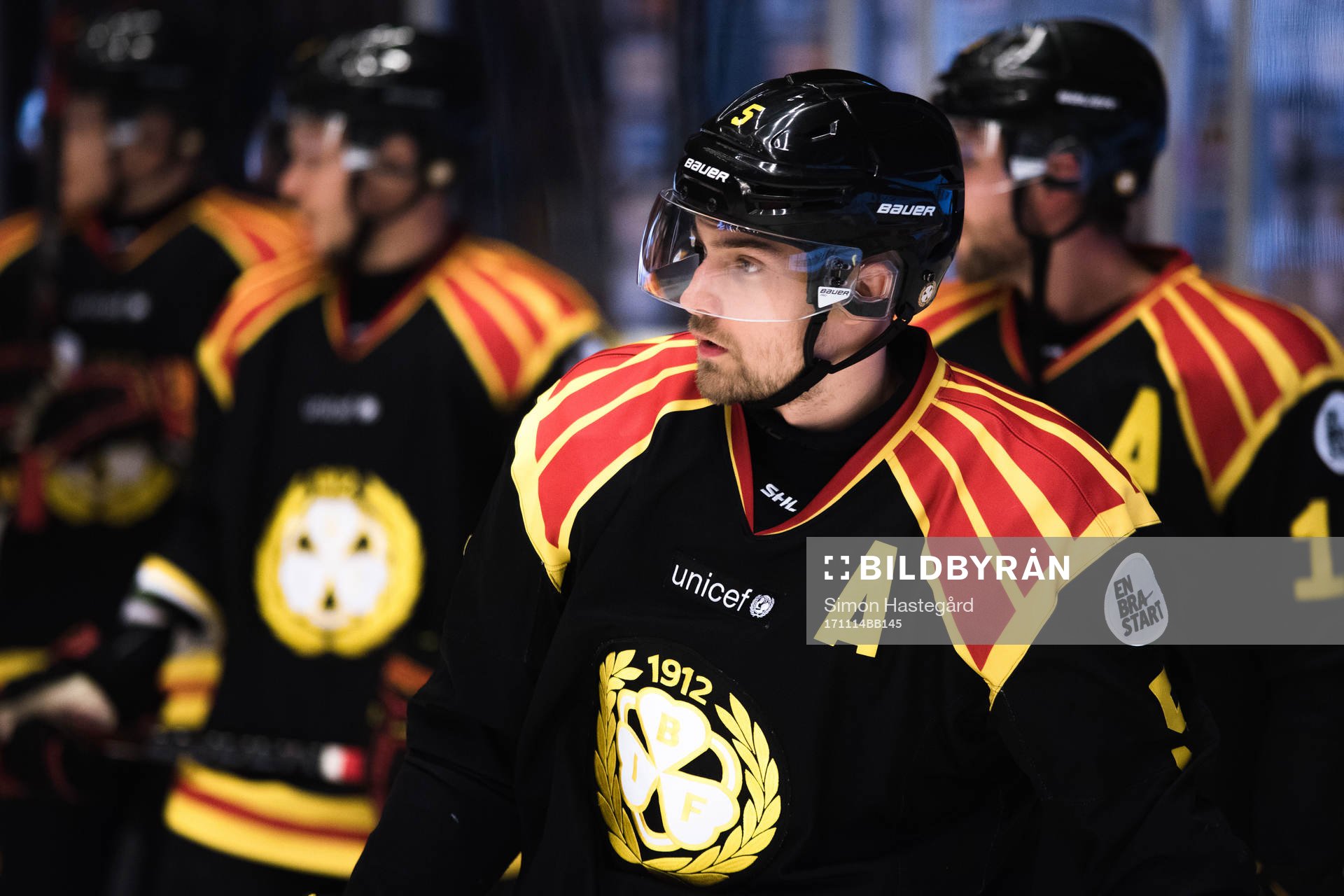 Brynäs Lukas Kilström före ishockeymatchen i SHL mellan