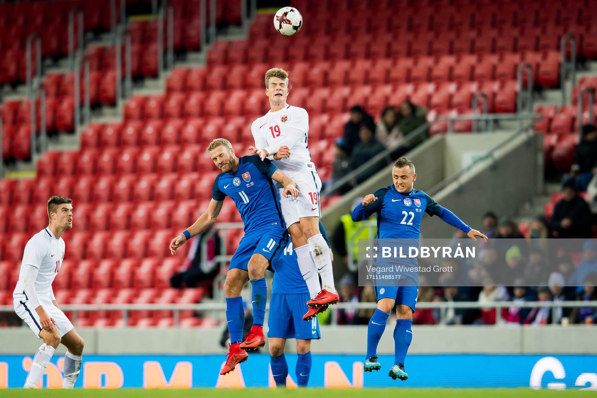 Adam Nemec of Slovakia and Alexander Sørloth of Norway