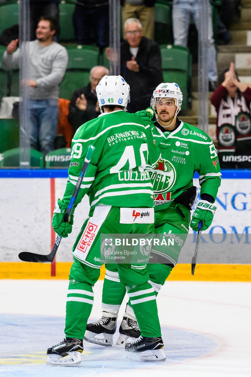 Rögles Juhamatti Aaltonen och Sebastian Collberg jublar
