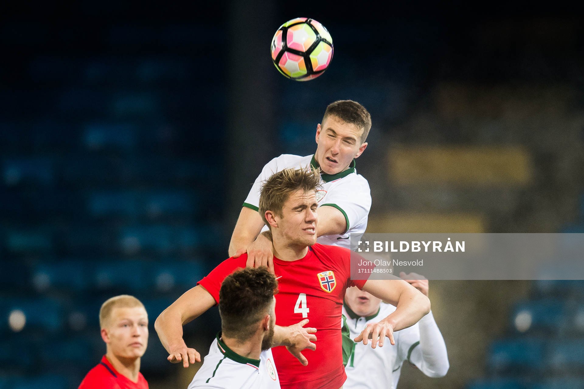 Kristoffer Ajer of Norway and Ryan Sweeney of Ireland