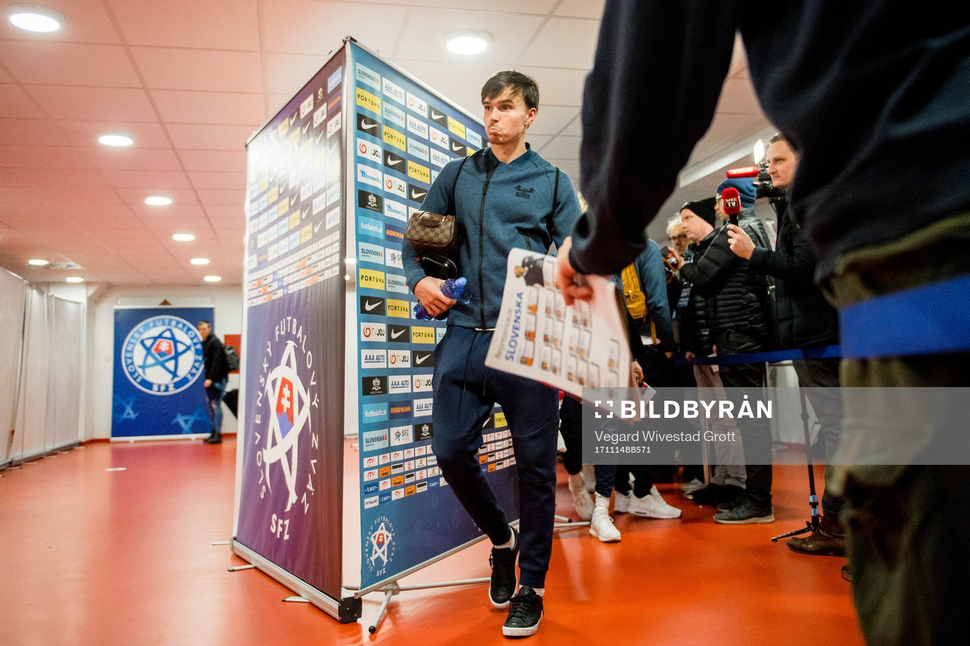 Ole Kristian Selnæs of Norway in the mixed zone after the international friendly match between Slovakia and Norway on November 14, 2017 in Trnava.
