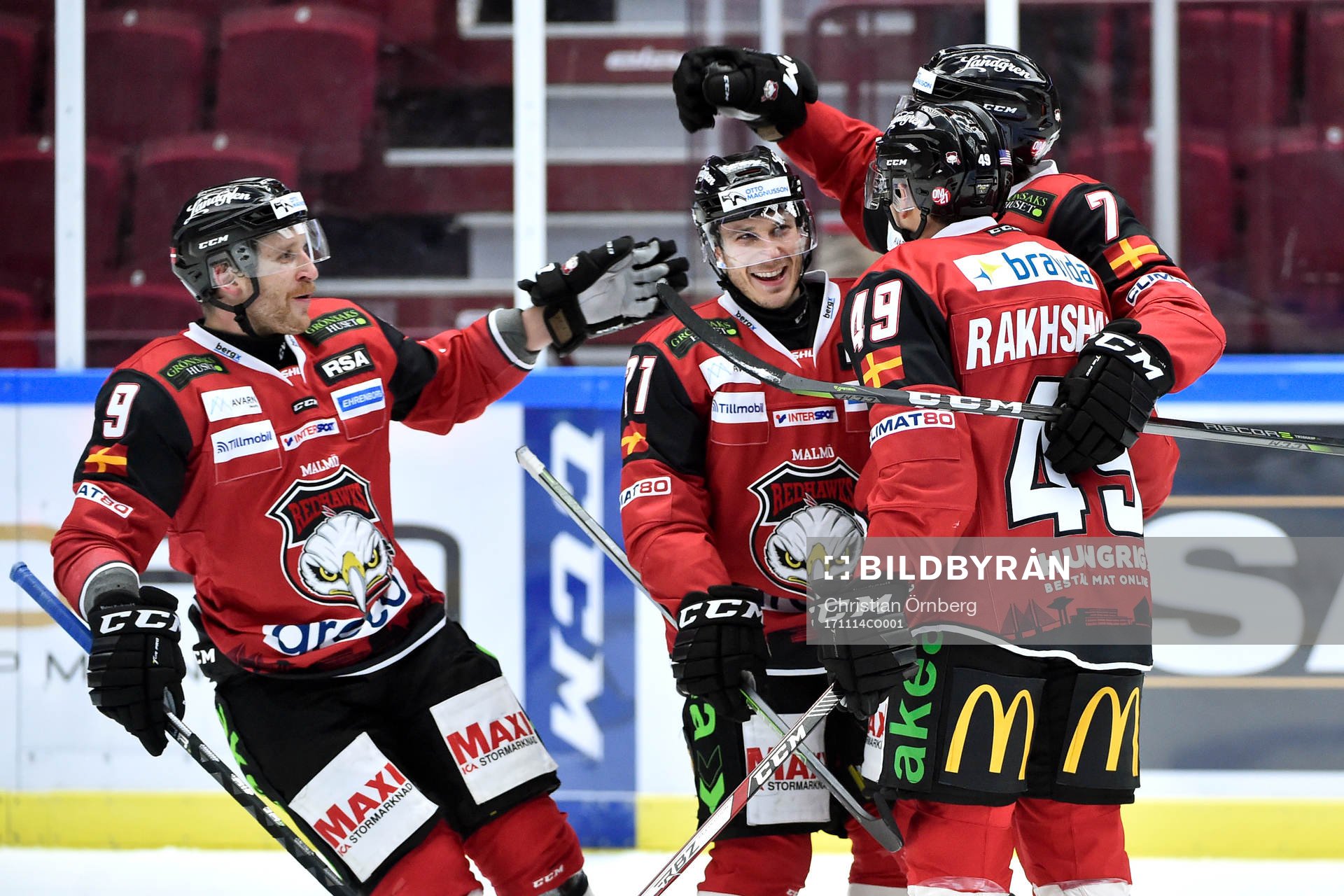 Malmö Redhawks Frederik Storm, Andy Miele, Rhett Rakhshani