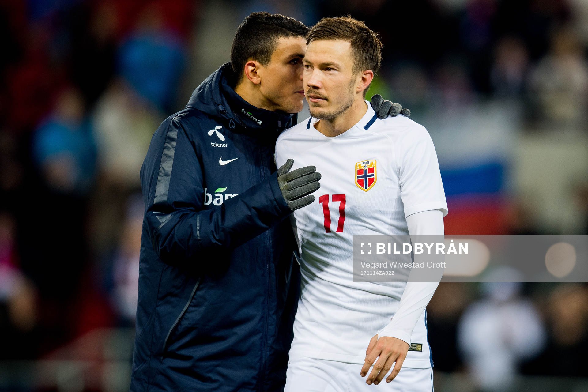 Mohamed Elyounoussi and Martin Linnes of Norway