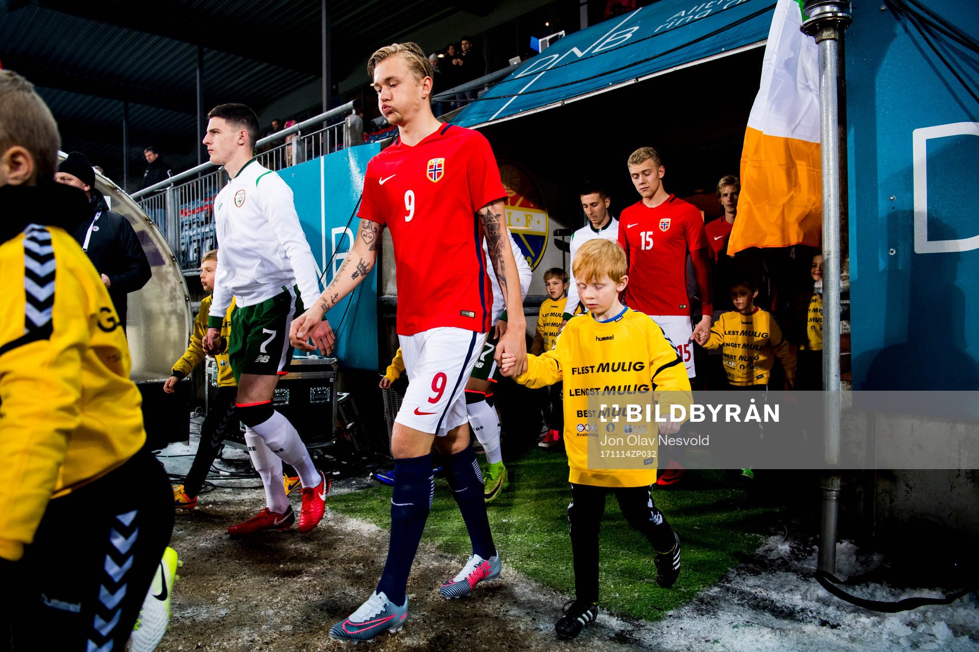 Birk Risa of Norway enters the pitch