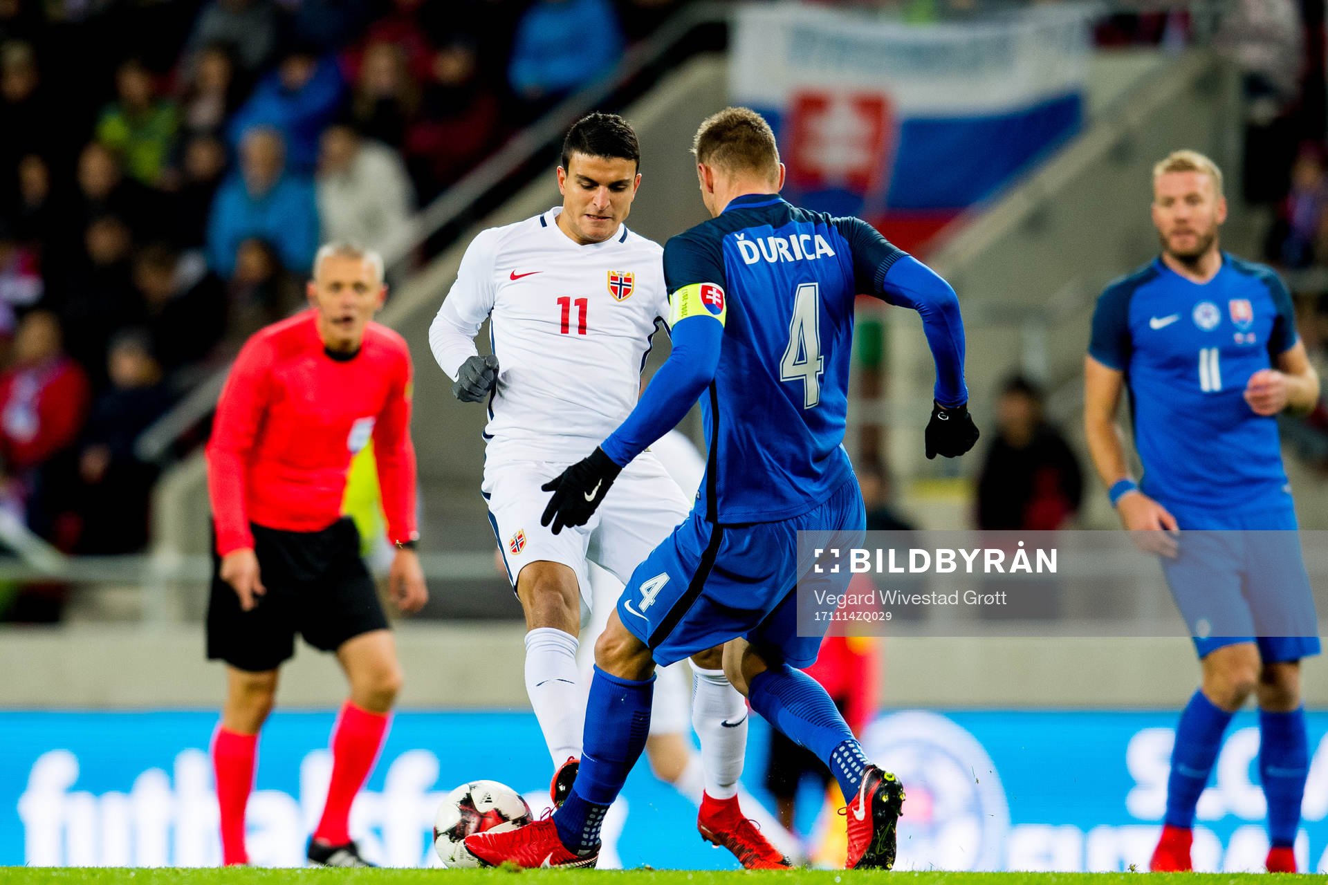 Mohamed Elyounoussi of Norway and Jan Durica of Slovakia