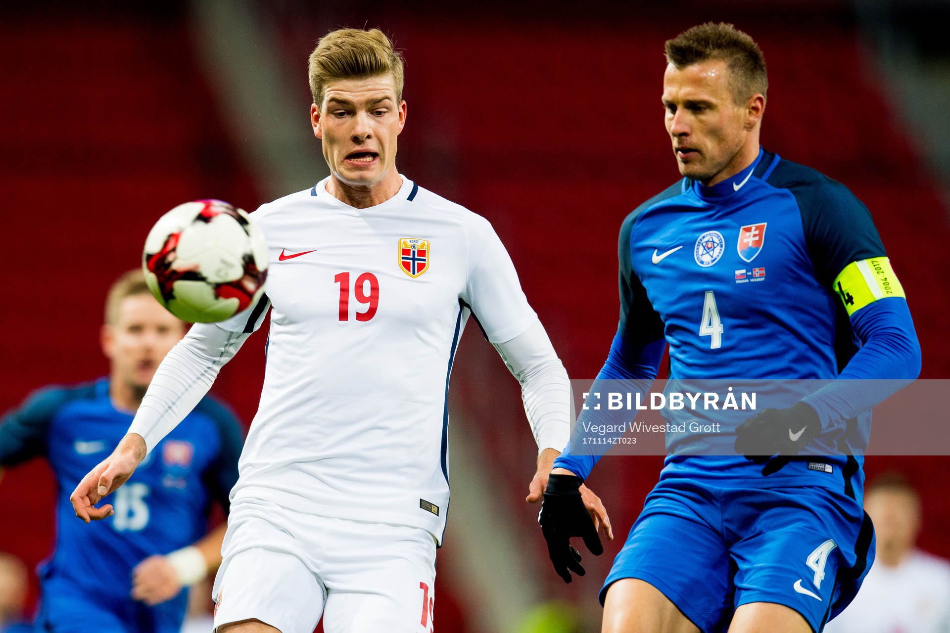 Alexander Sørloth of Norway and Jan Durica of Slovakia
