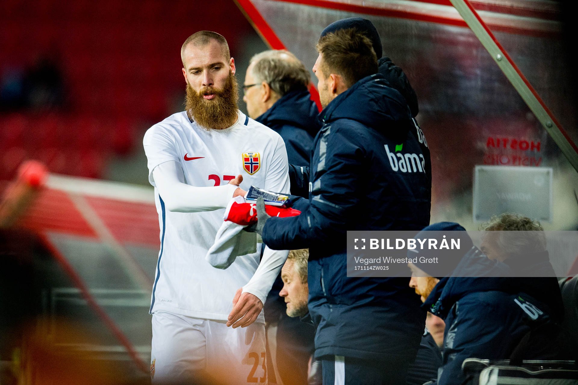 Jo Inge Berget of Norway is substituted off the pitch during the international friendly match between Slovakia and Norway on November 14, 2017 in Trnava.