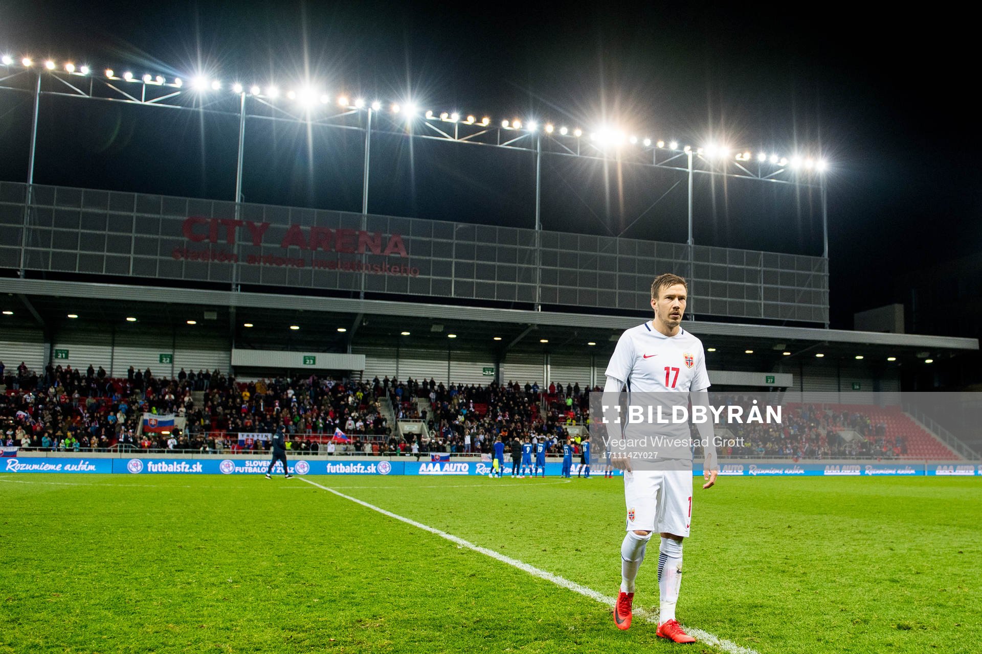 Martin Linnes of Norway walks off the pitch