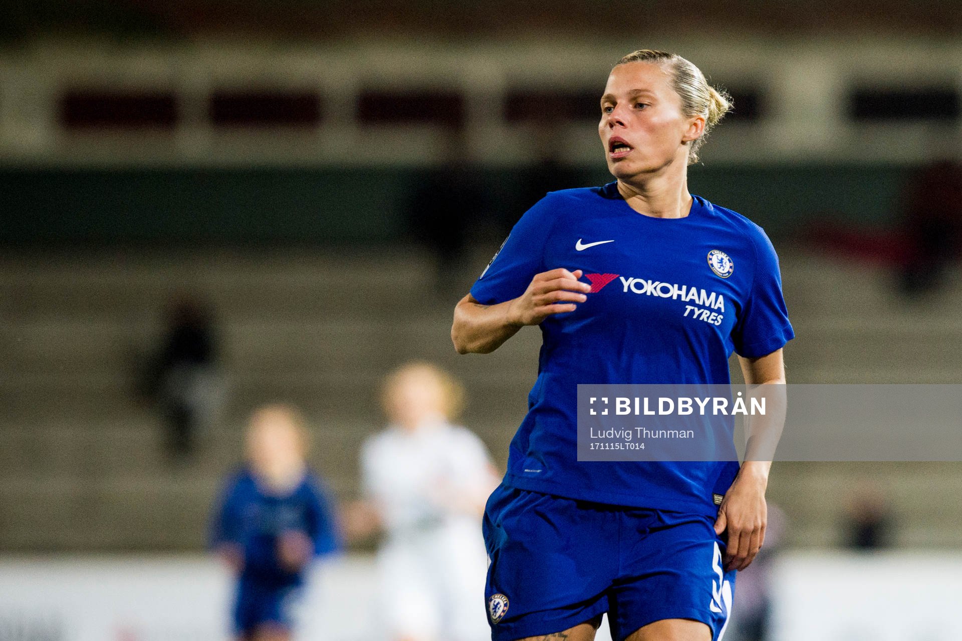 Chelseas Gilly Flaherty under fotbollsmatchen i Champions League mellan Rosengård och Chelsea den 15 november 2017 i Malmö.