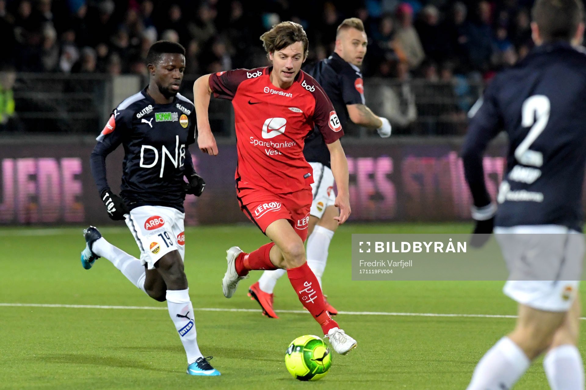 Francisco Júnior of Strømsgodset and Jakob Orlov of Brann during the Eliteserien match between Strømsgodset and Brann on November 19, 2017 in Drammen.