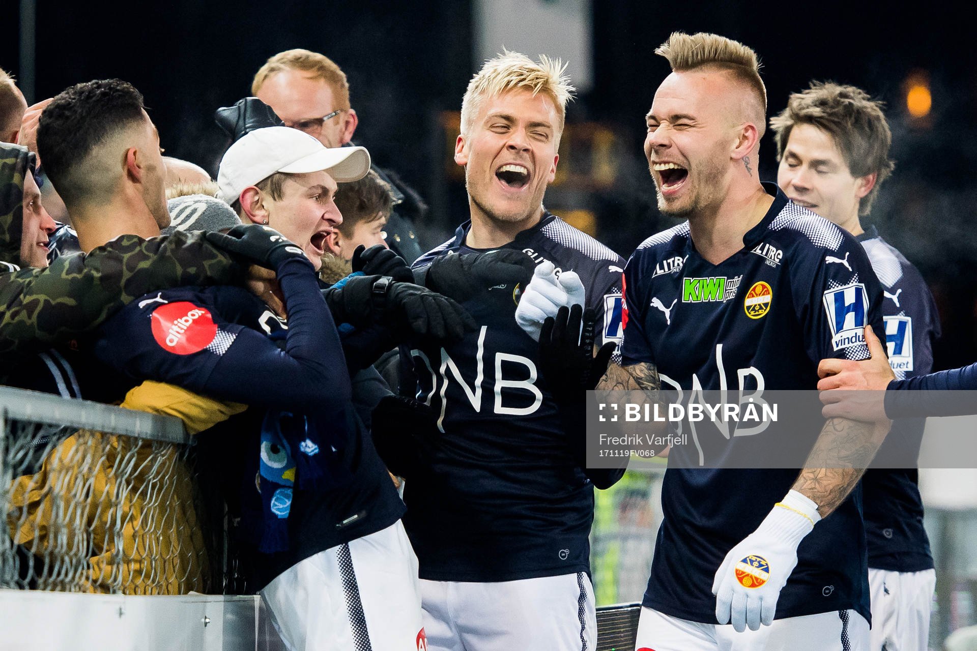Eirik Ulland Andersen of Strømsgodset celebrates with his teammates after scoring 2-0 during the Eliteserien match between Strømsgodset and Brann on November 19, 2017 in Drammen.