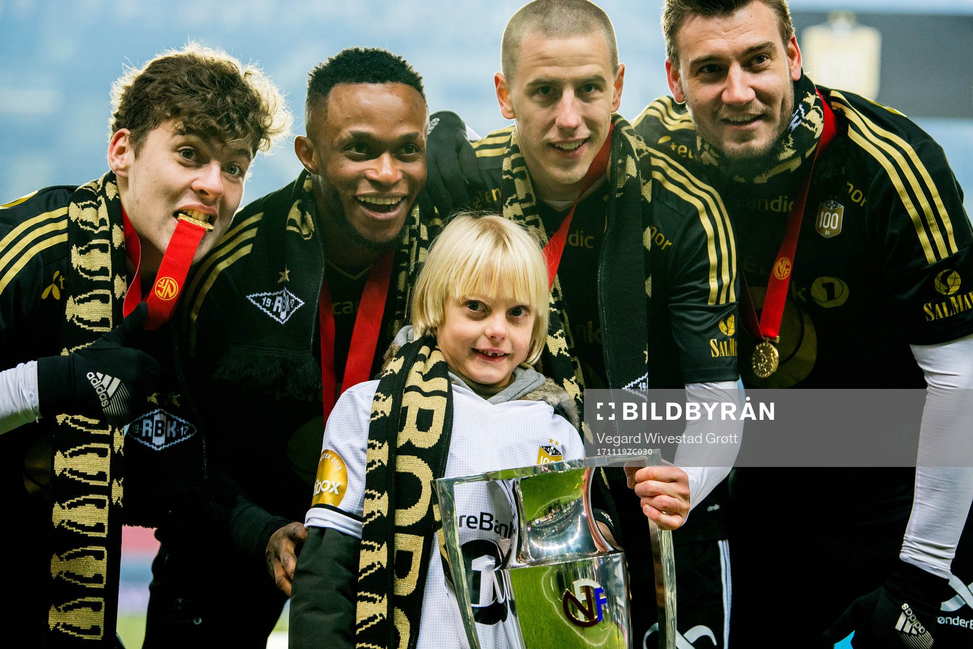 Nicklas Bendtner of Rosenborg celebrates winning the league