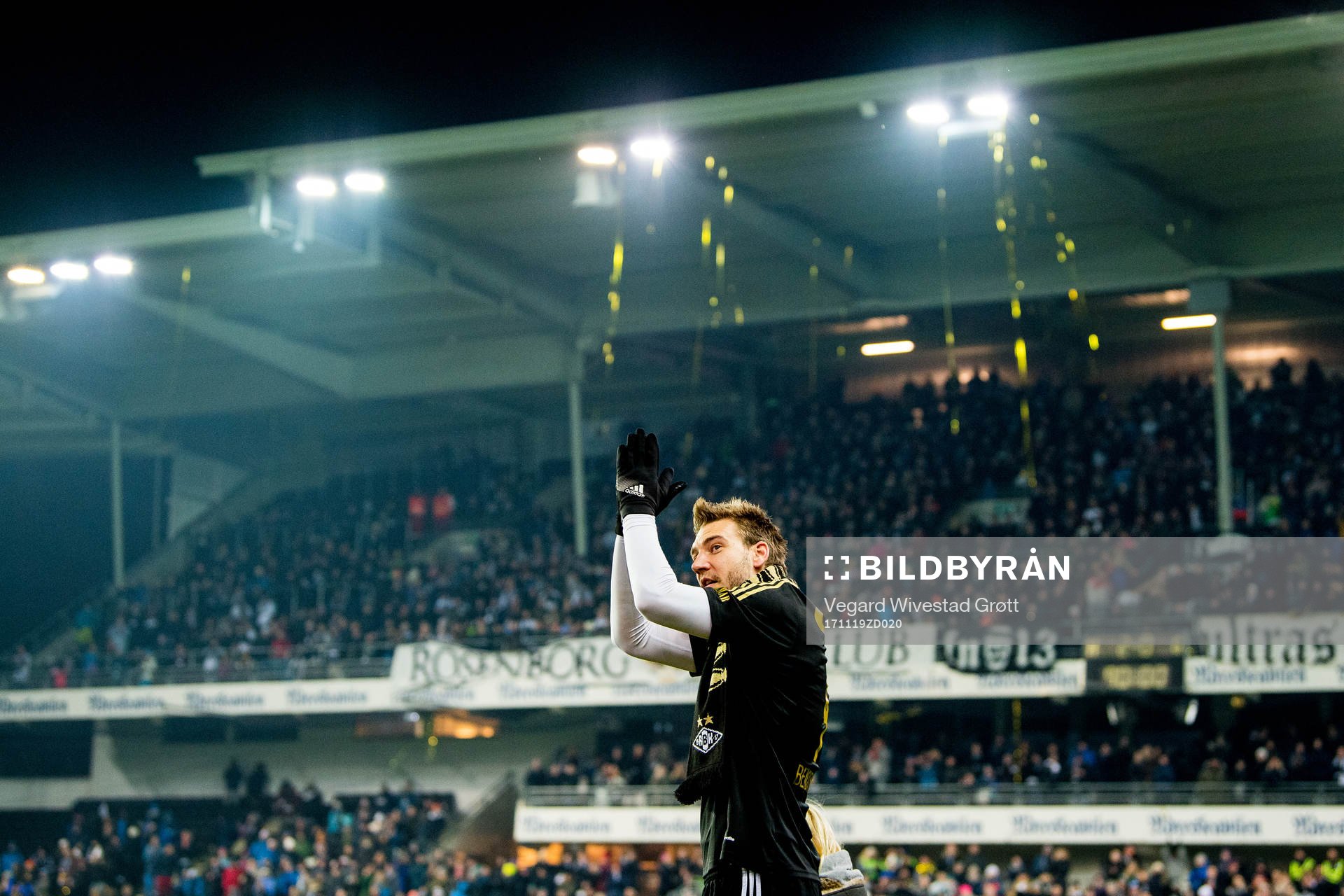 Nicklas Bendtner of Rosenborg celebrates winning the league