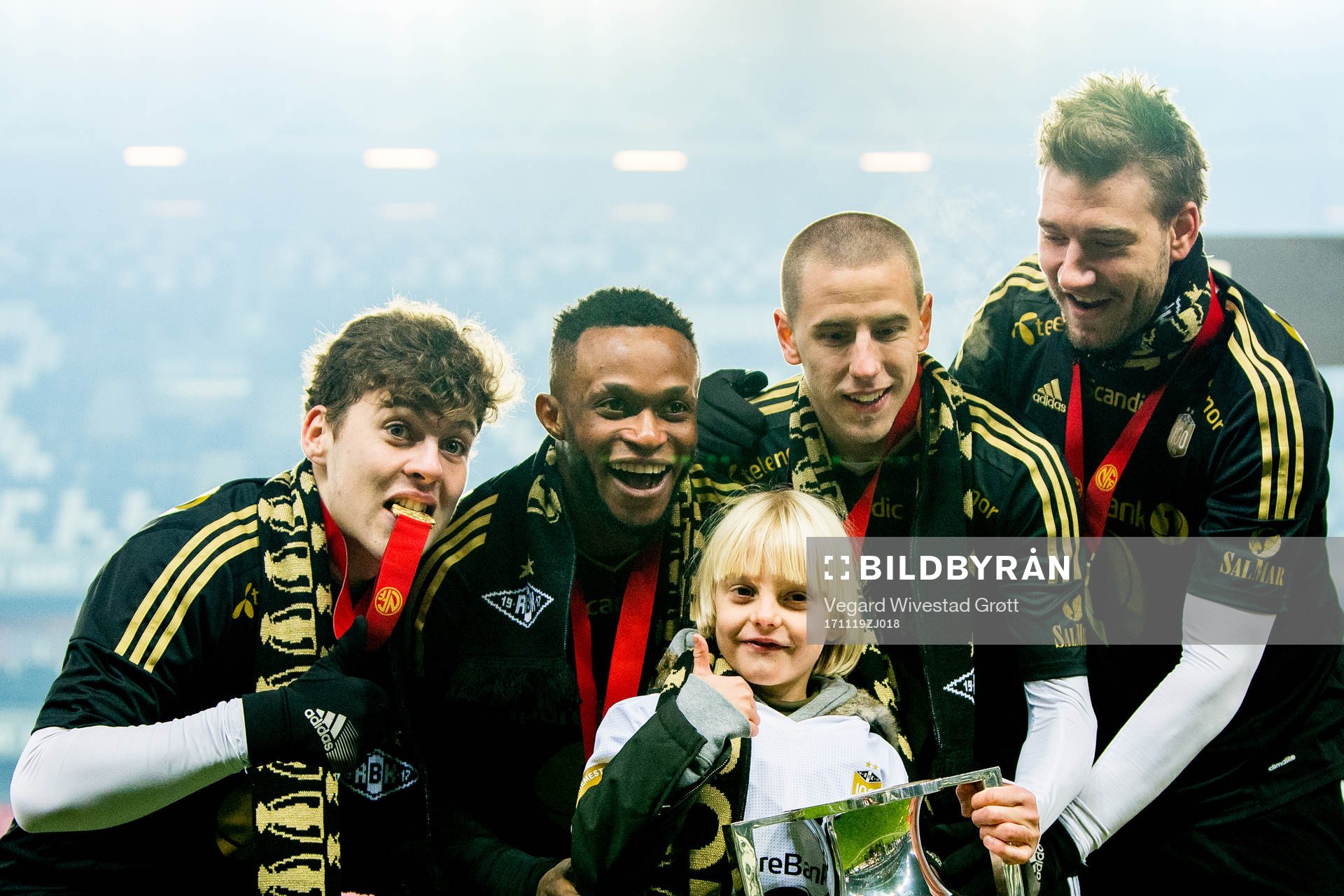 Nicklas Bendtner of Rosenborg celebrates winning the league
