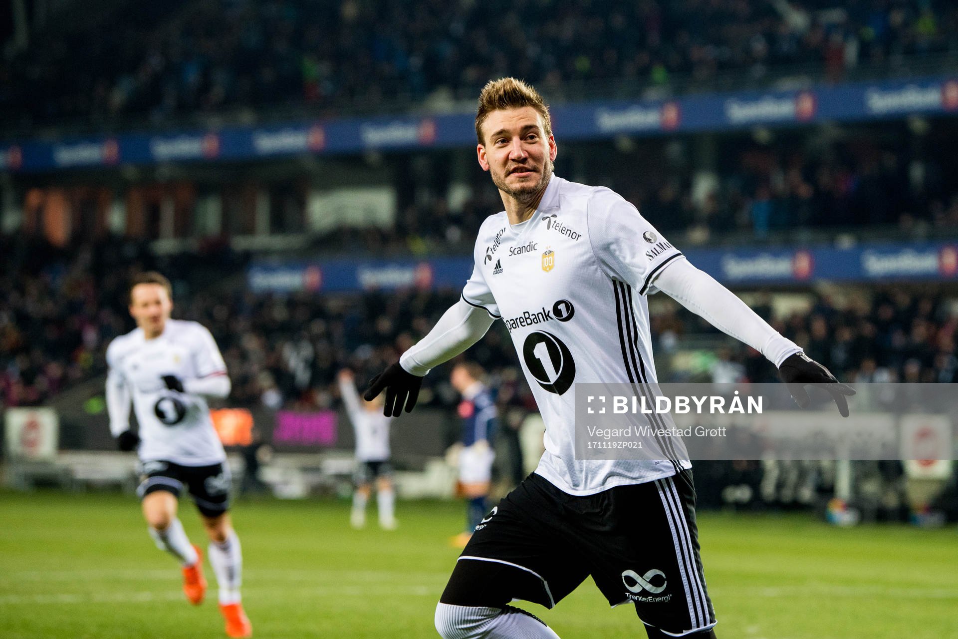 Nicklas Bendtner of Rosenborg celebrates scoring 1-0