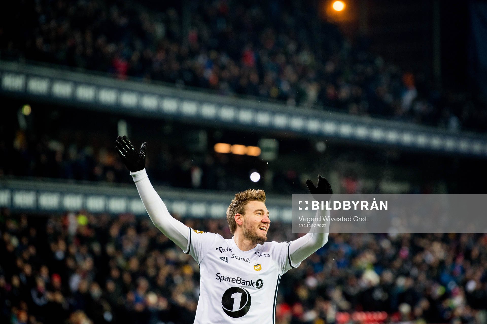 Nicklas Bendtner of Rosenborg celebrates scoring 1-0