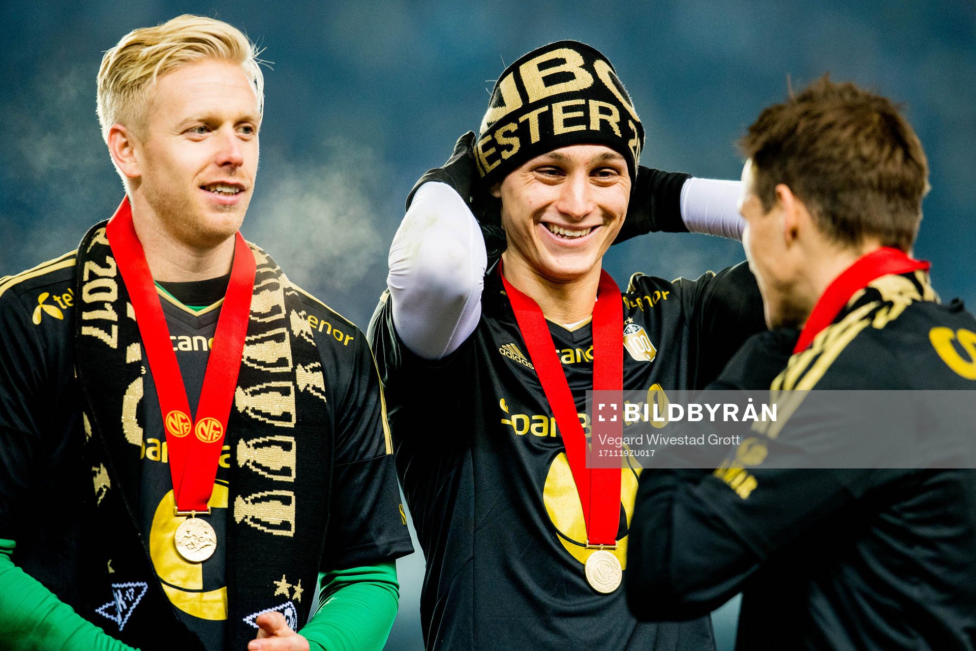 Goalkeeper Arild Østbø and Jonathan Levi of Rosenborg
