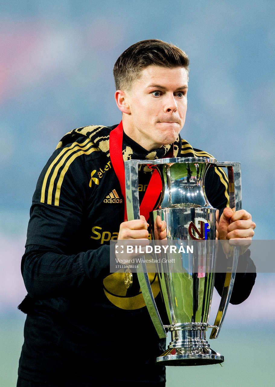 Pål André Helland of Rosenborg celebrates winning the