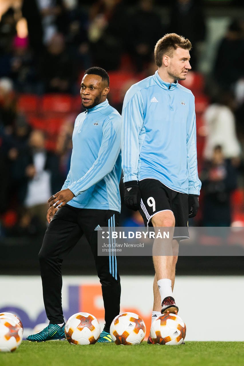 Samuel Adegbenro and Nicklas Bendtner of Rosenborg