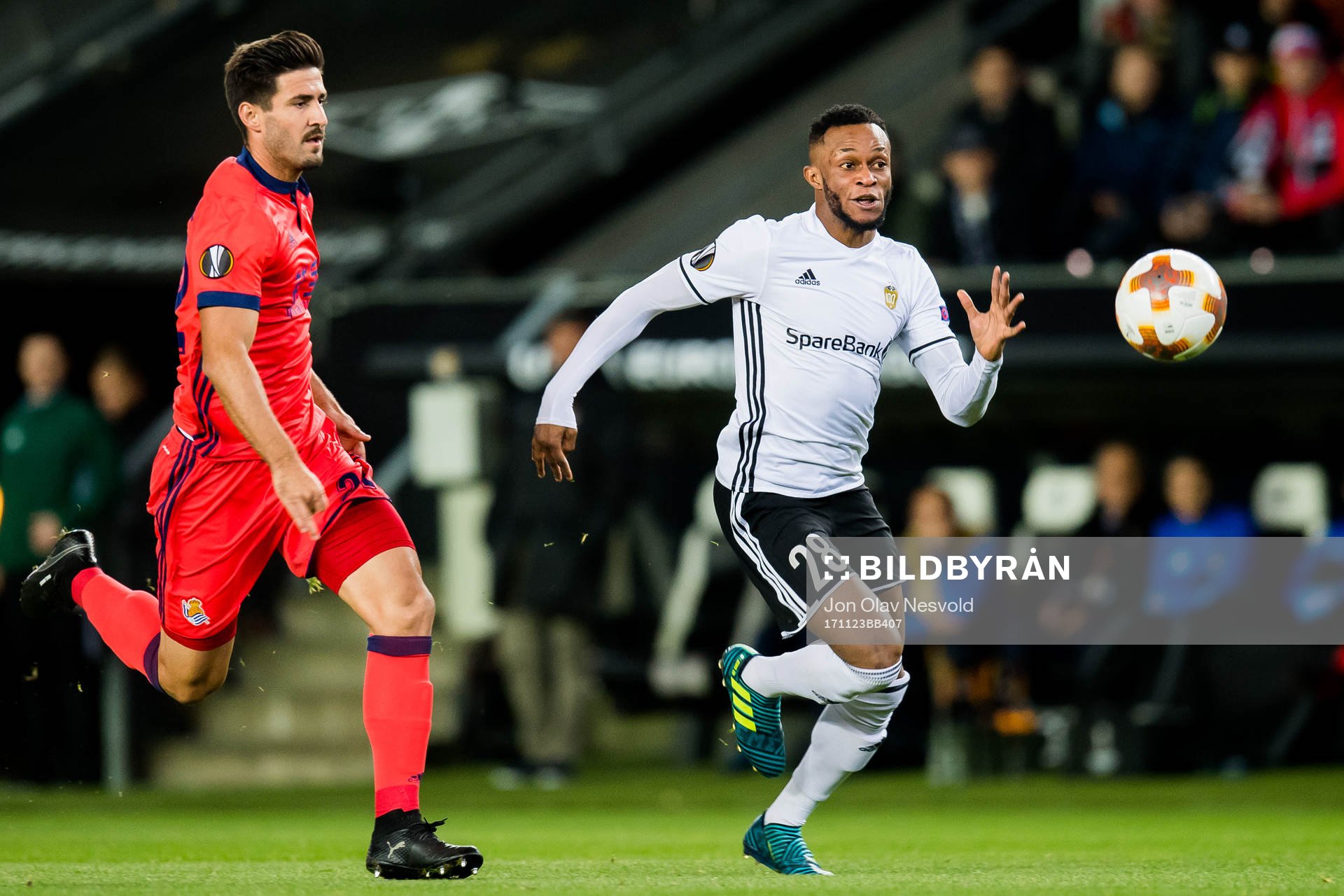 Raul Navas of Real Sociedad and Samuel Adegbenro of