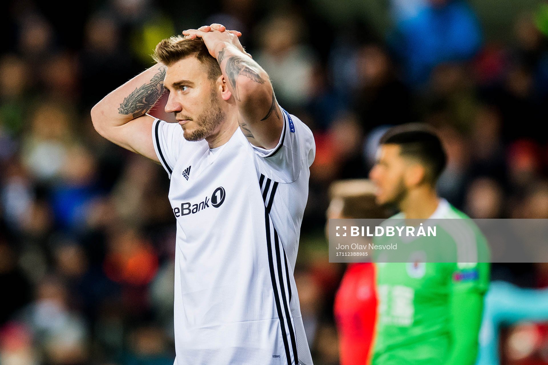 Nicklas Bendtner of Rosenborg looks dejected