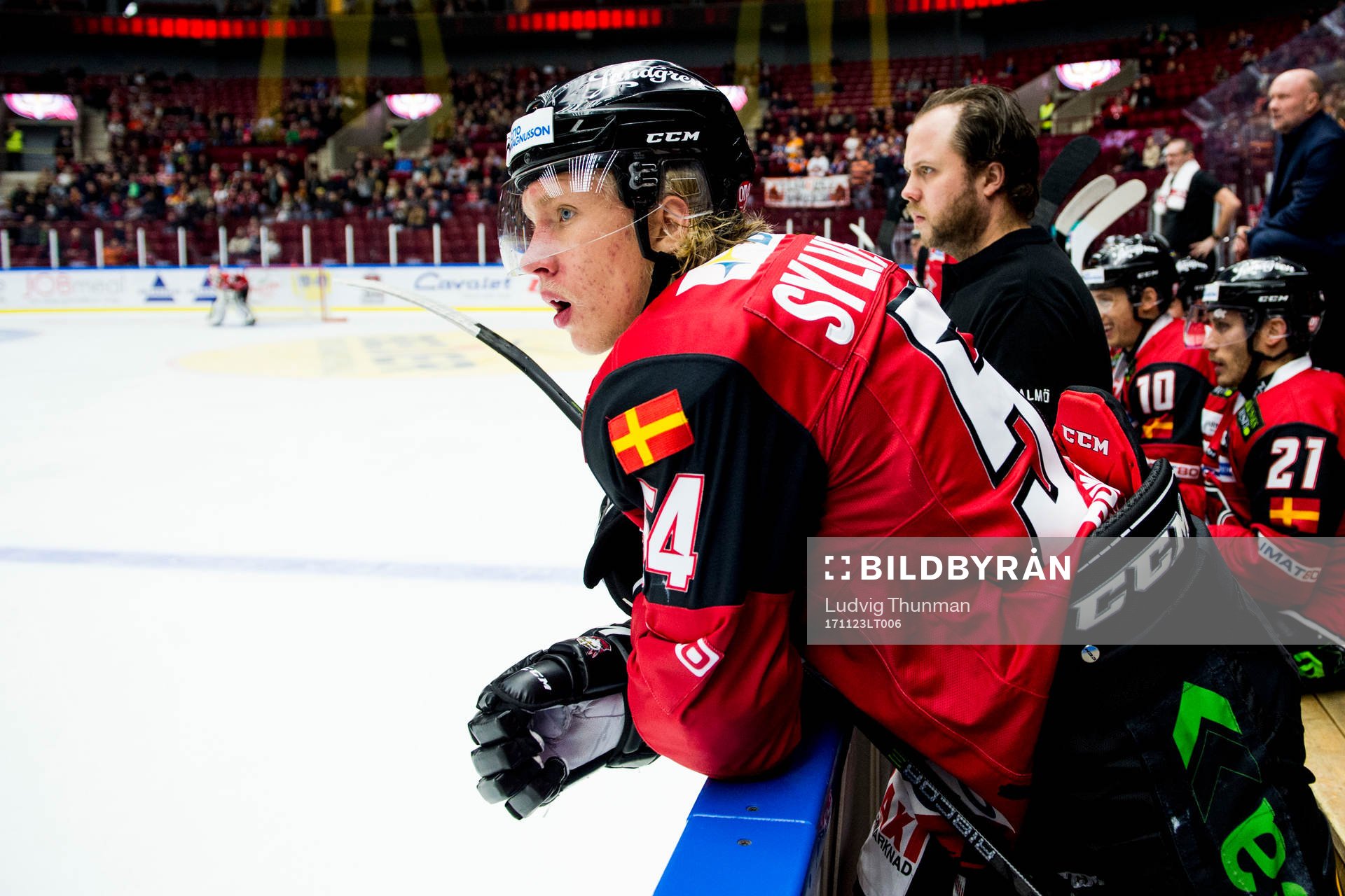 Malmö Redhawks Marcus Sylvegård i båset