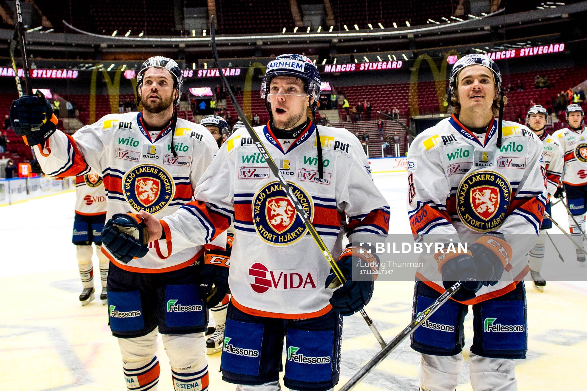 Växjös Noah Welch, Robert Rosén och Adam Brodecki jublar