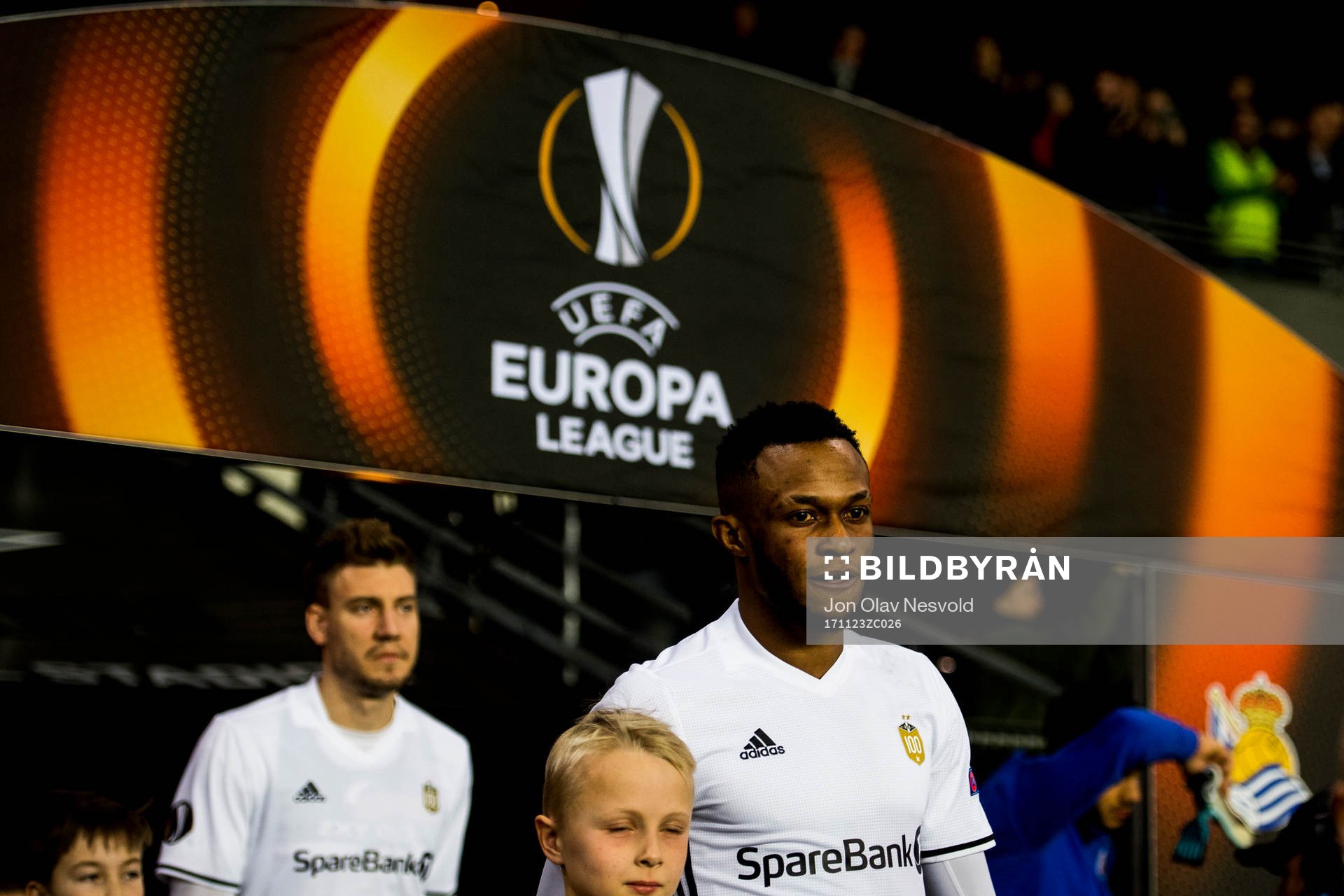 Nicklas Bendtner and Samuel Adegbenro of Rosenborg