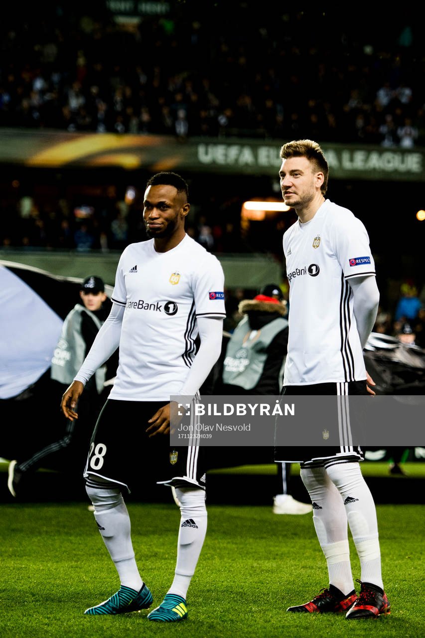 Samuel Adegbenro and Nicklas Bendtner of Rosenborg