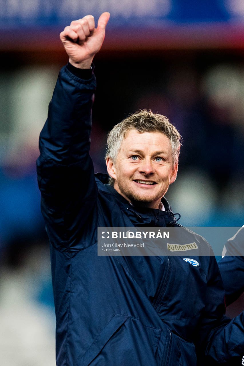 Ole Gunnar Solskjær, manager of Molde, celebrates