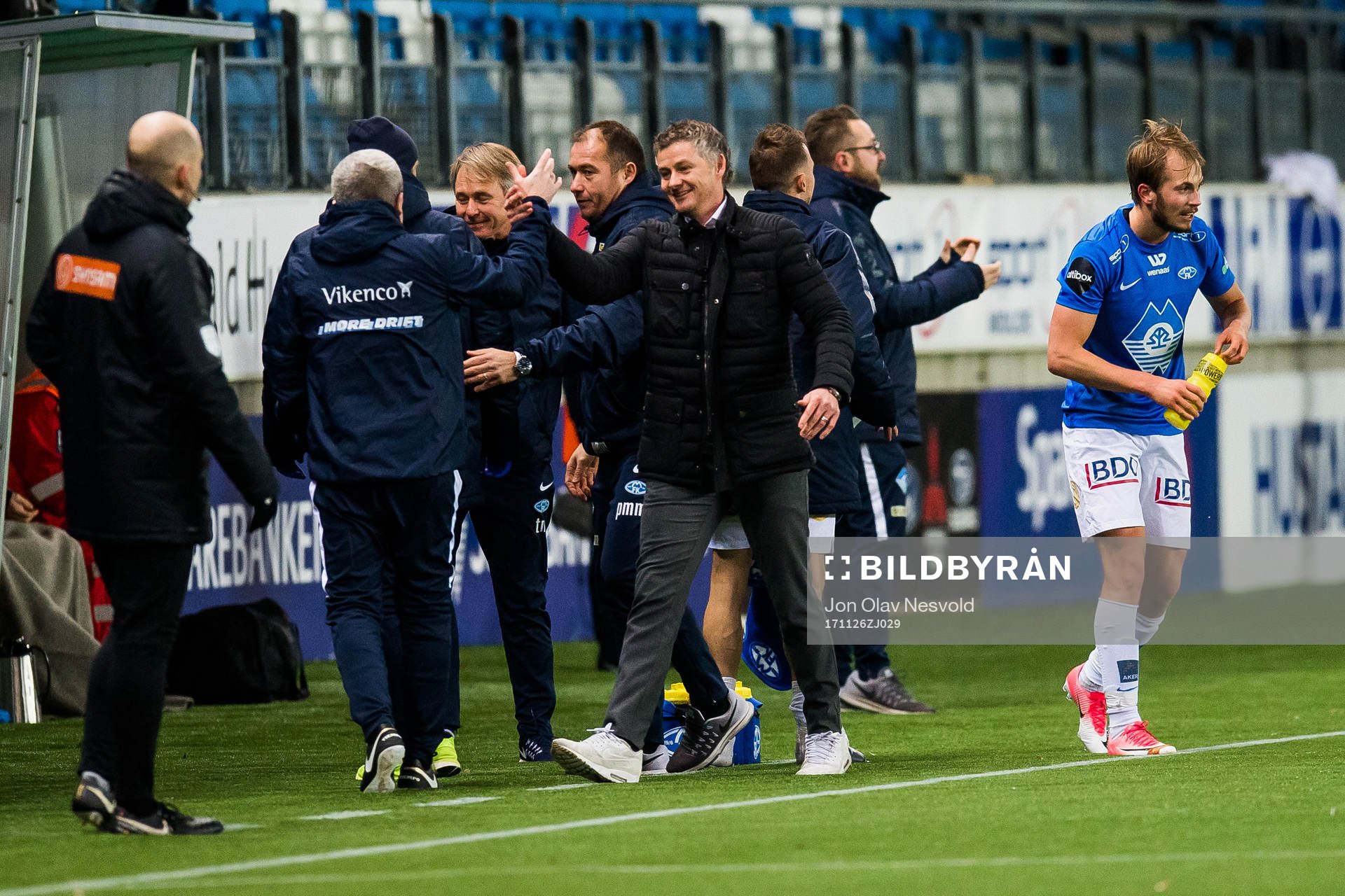 Ole Gunnar Solskjær, manager of Molde celebrates