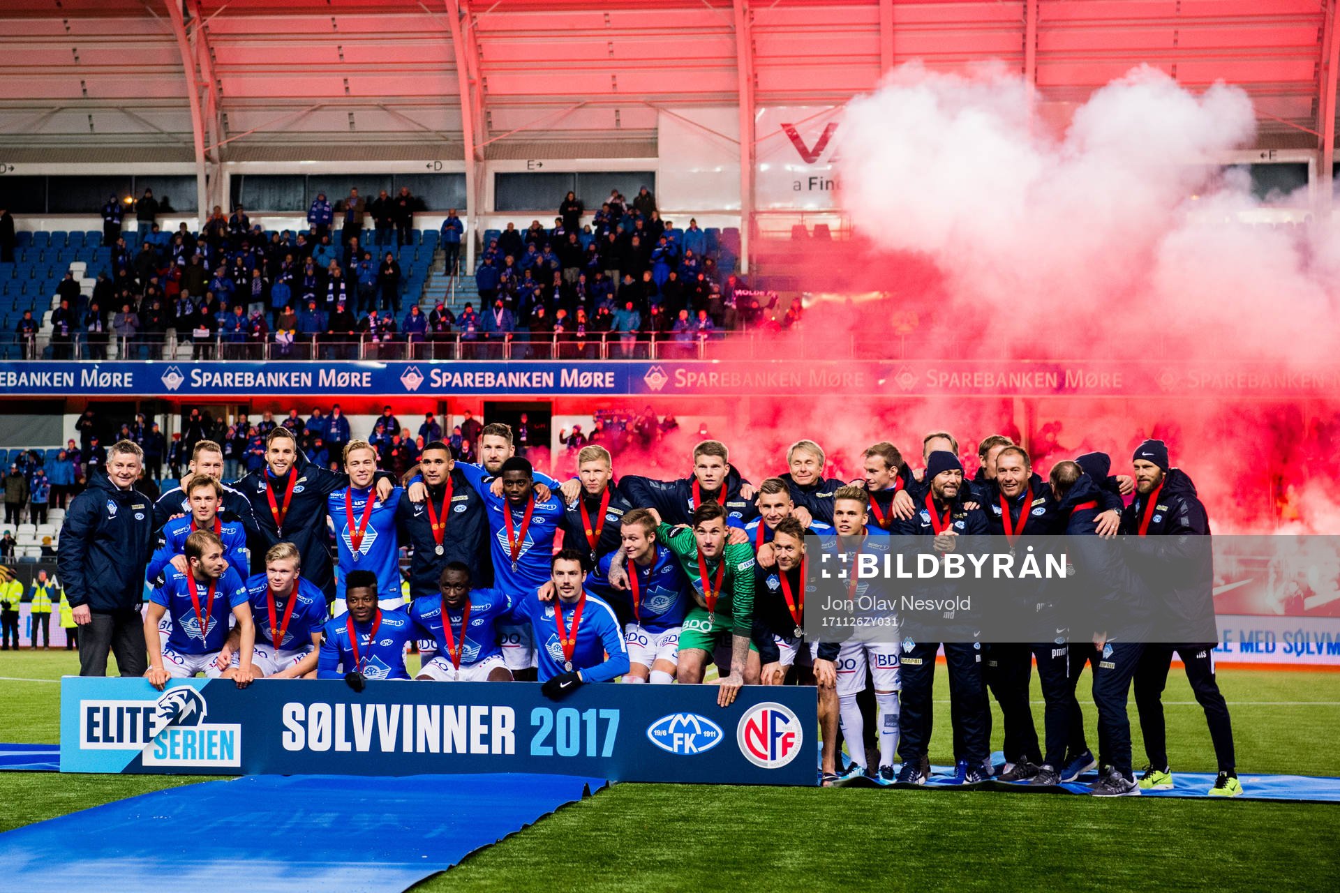 The players of Molde celebrate with their silver medals