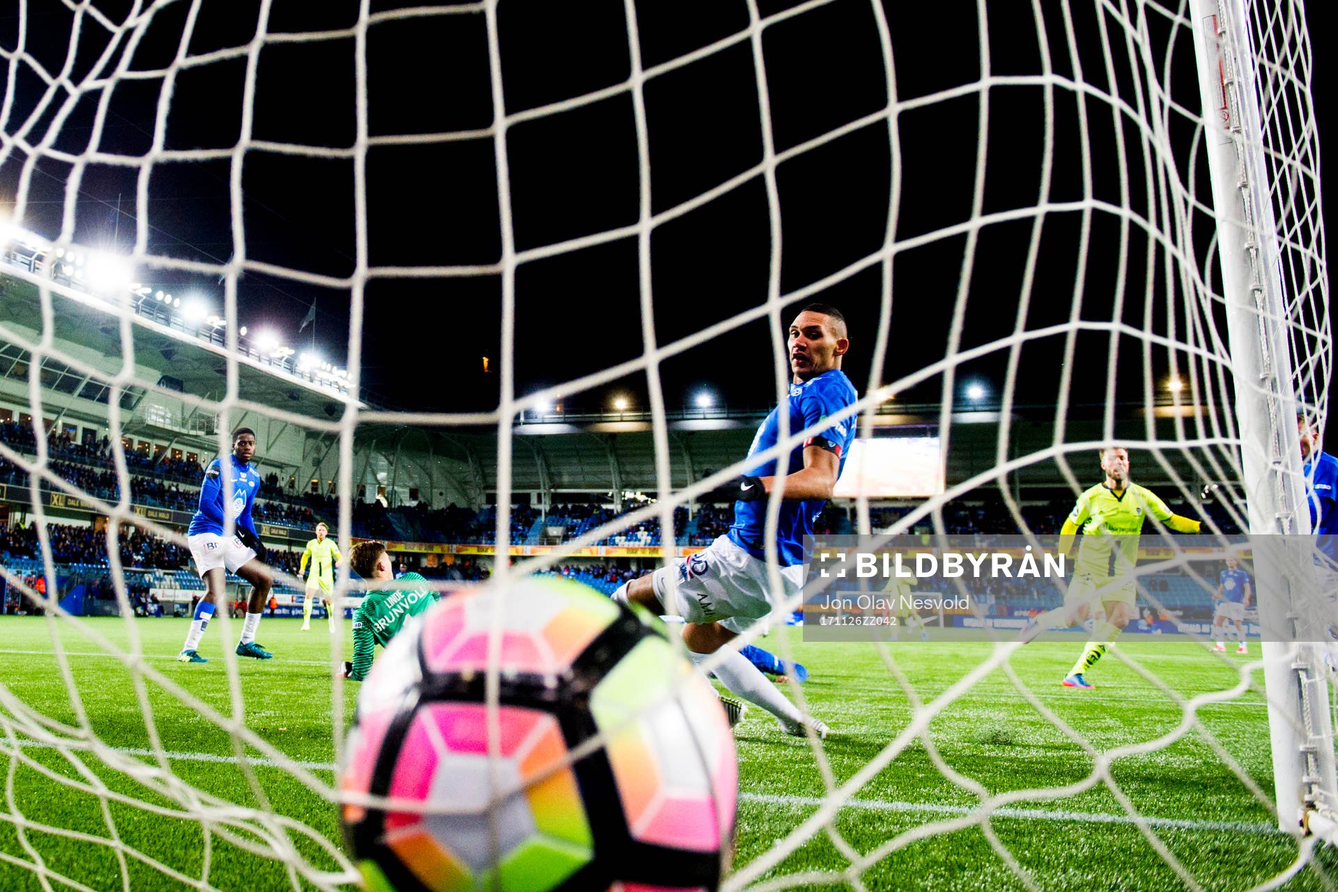 Ruben Gabrielsen of Molde watches Sarpsborg scoring 1-0
