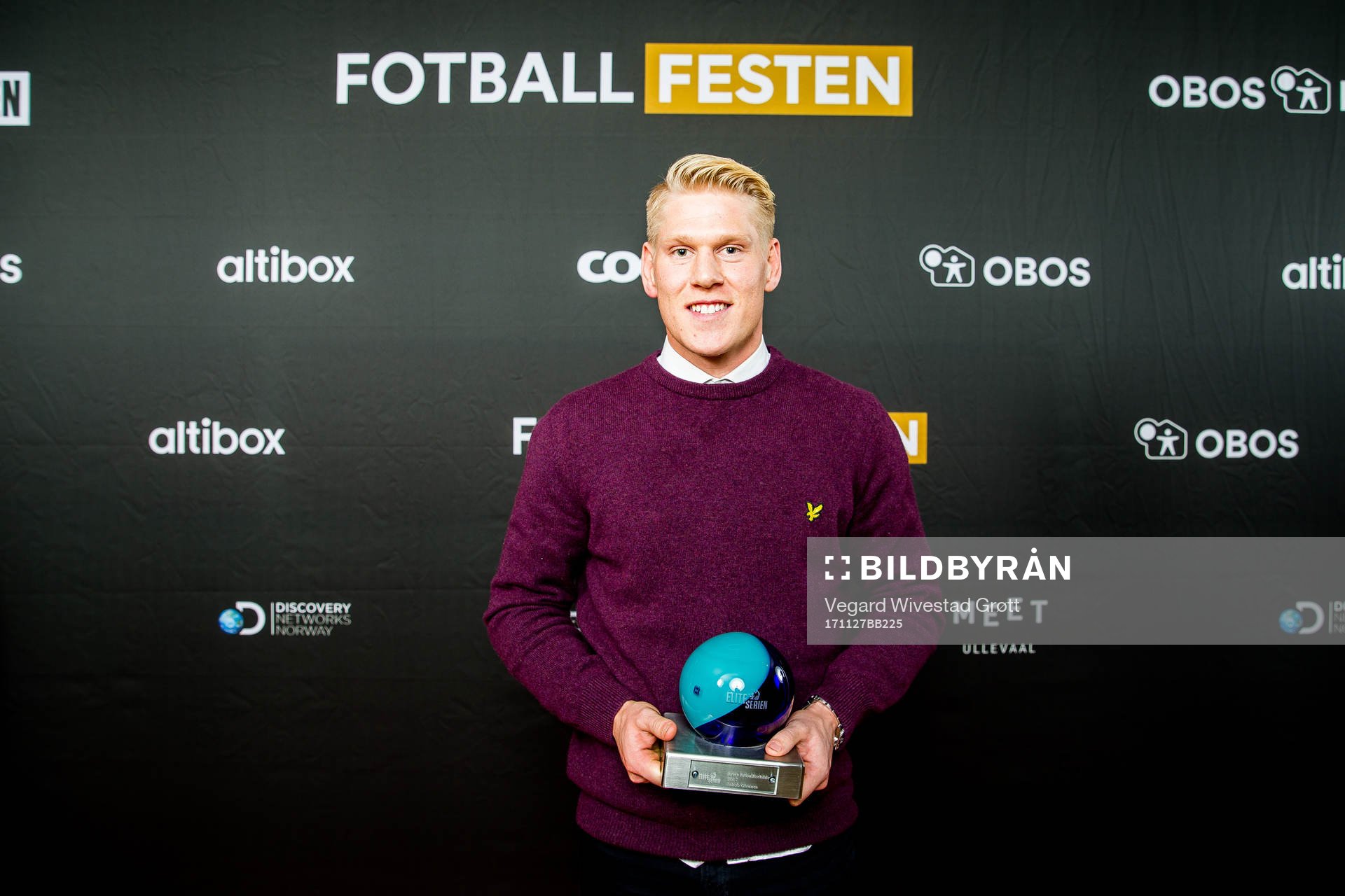 Jakob Glesnes of Strømsgodset poses for a portrait with