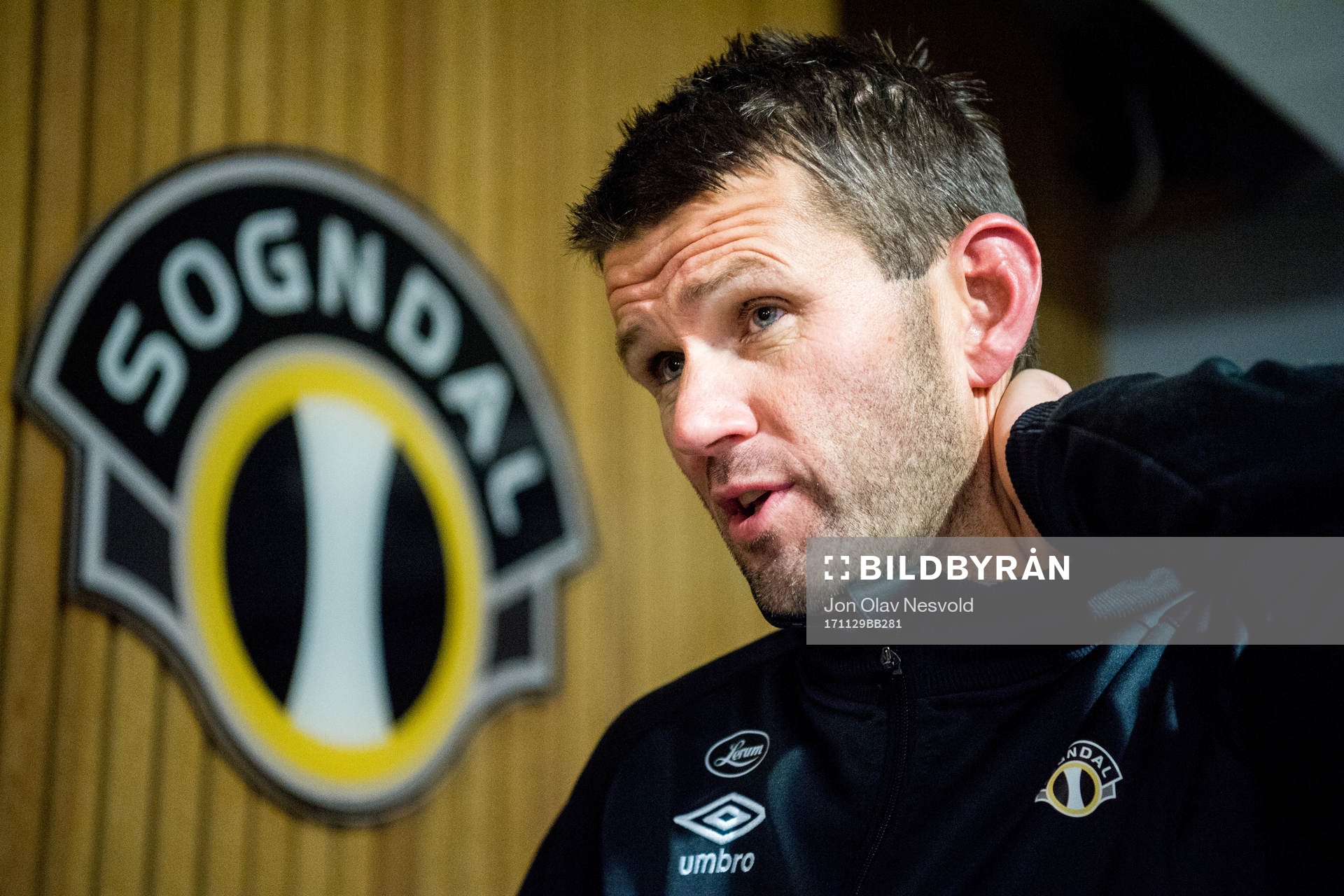 Eirik Bakke, head coach of Sogndal, talks to the press