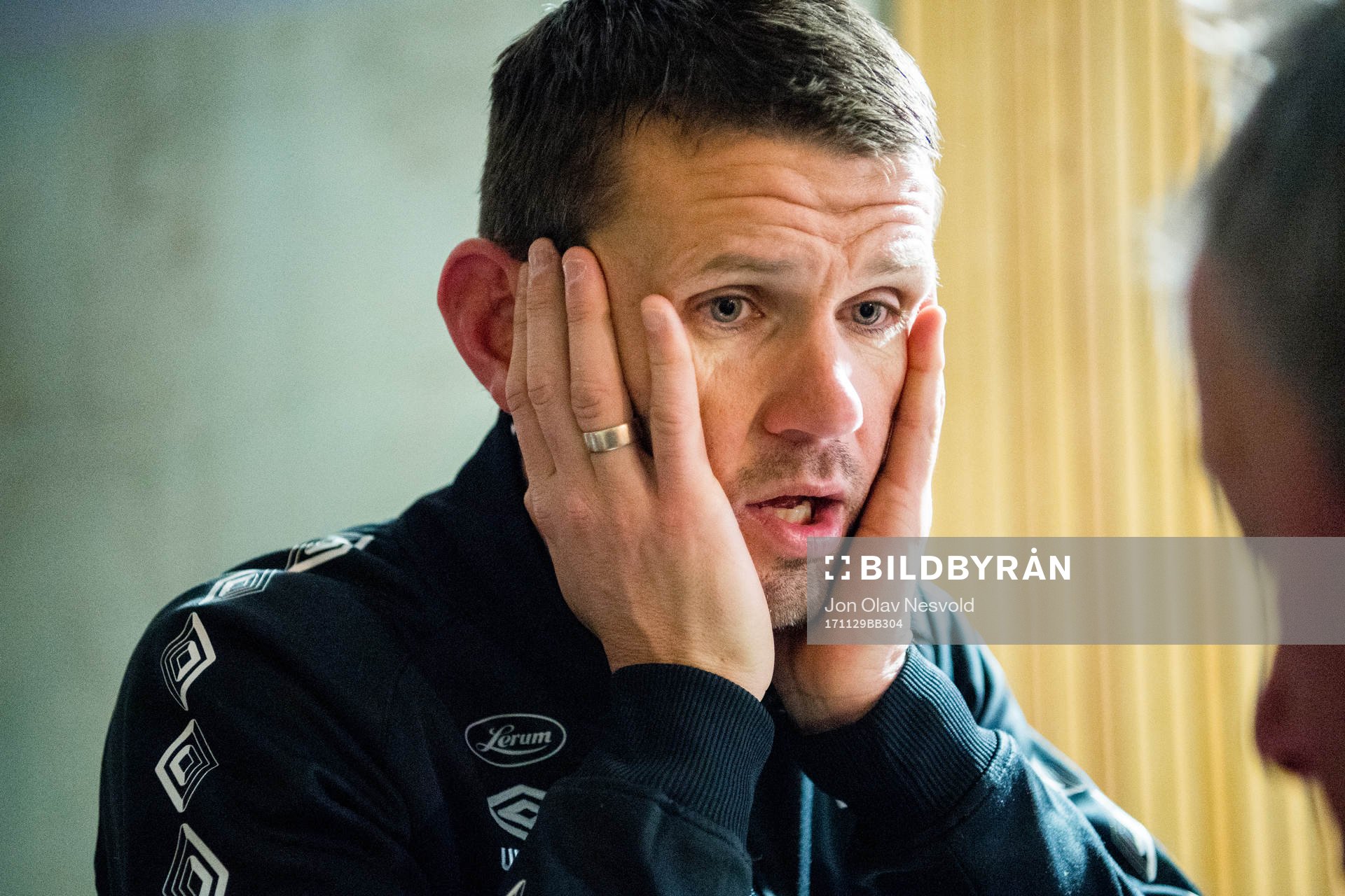 Eirik Bakke, head coach of Sogndal, talks to the press