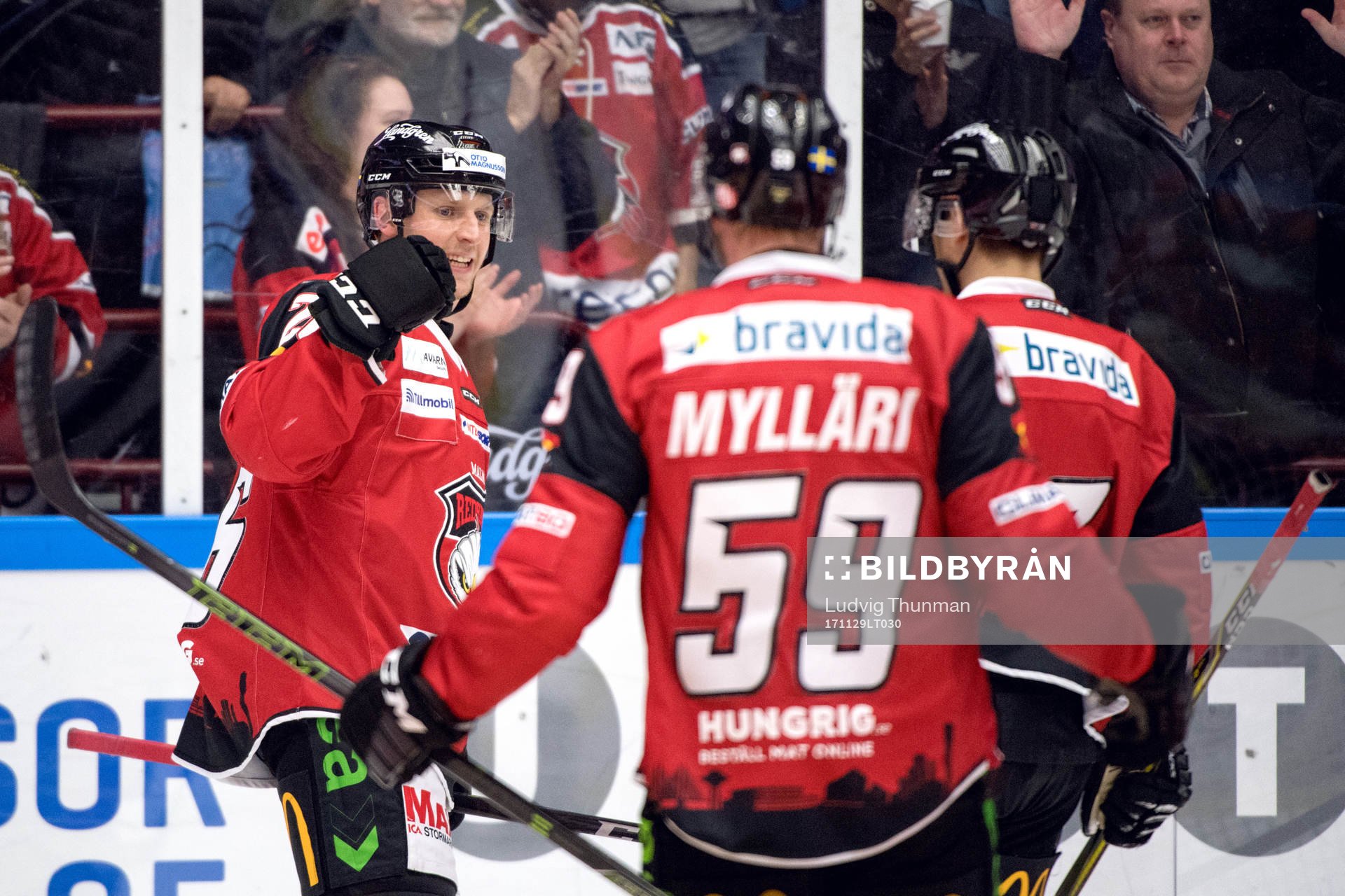 Malmö Redhawks Axel Wemmenblorn, Anton Mylläri och Daniel
