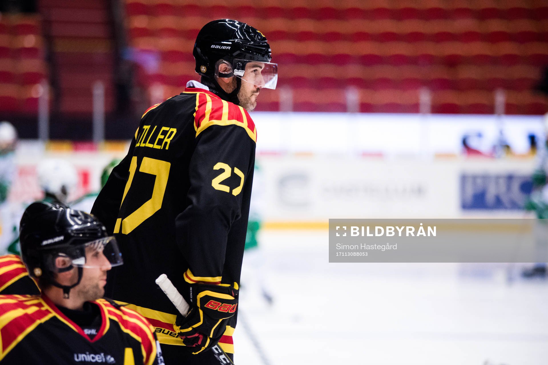 Brynäs Drew Miller före ishockeymatchen i SHL mellan