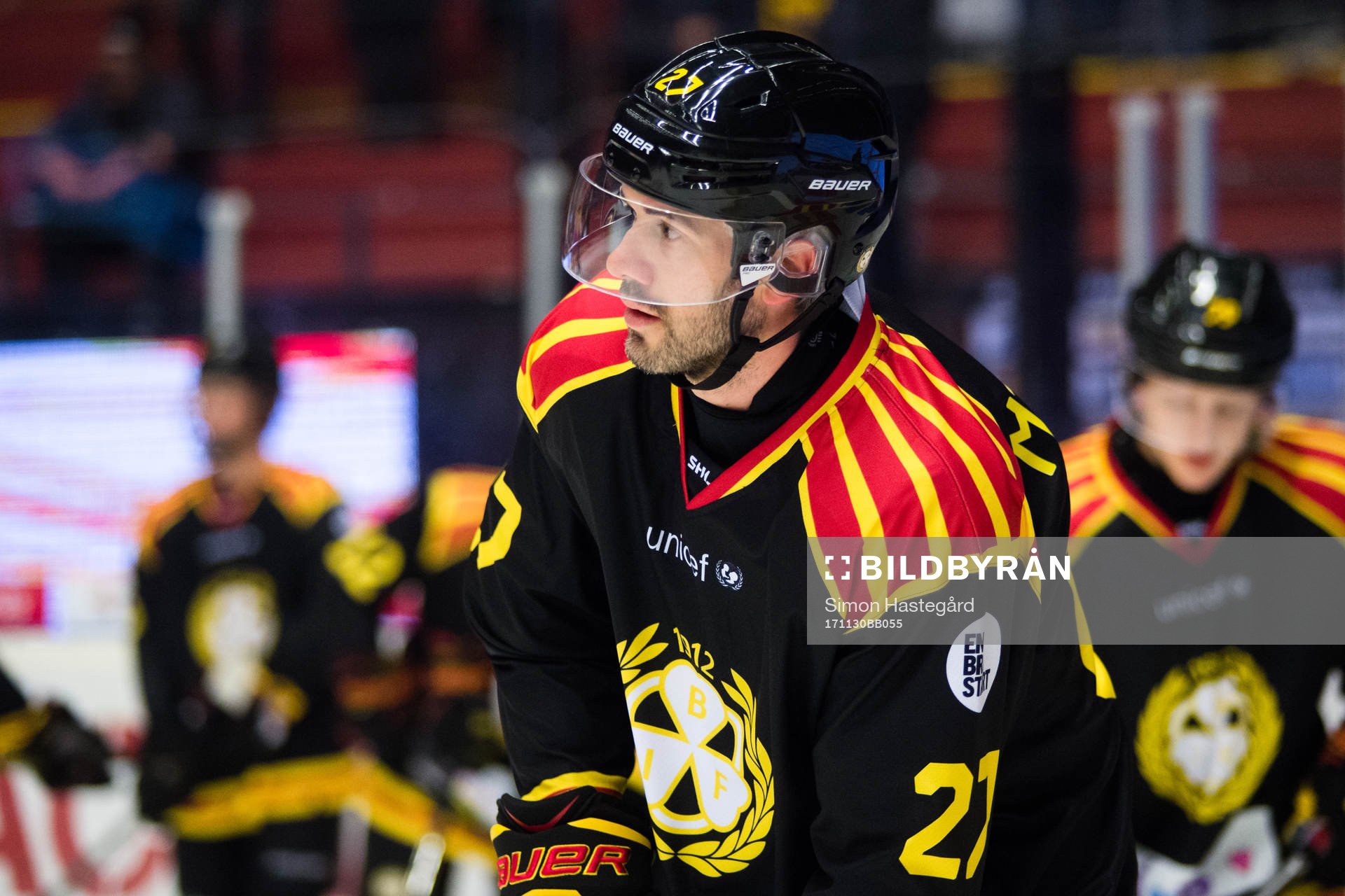 Brynäs Drew Miller före ishockeymatchen i SHL mellan