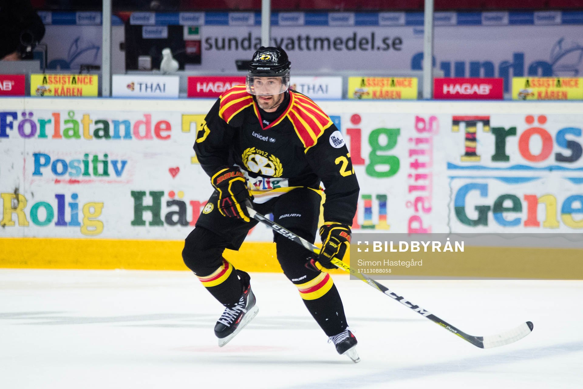 Brynäs Drew Miller före ishockeymatchen i SHL mellan