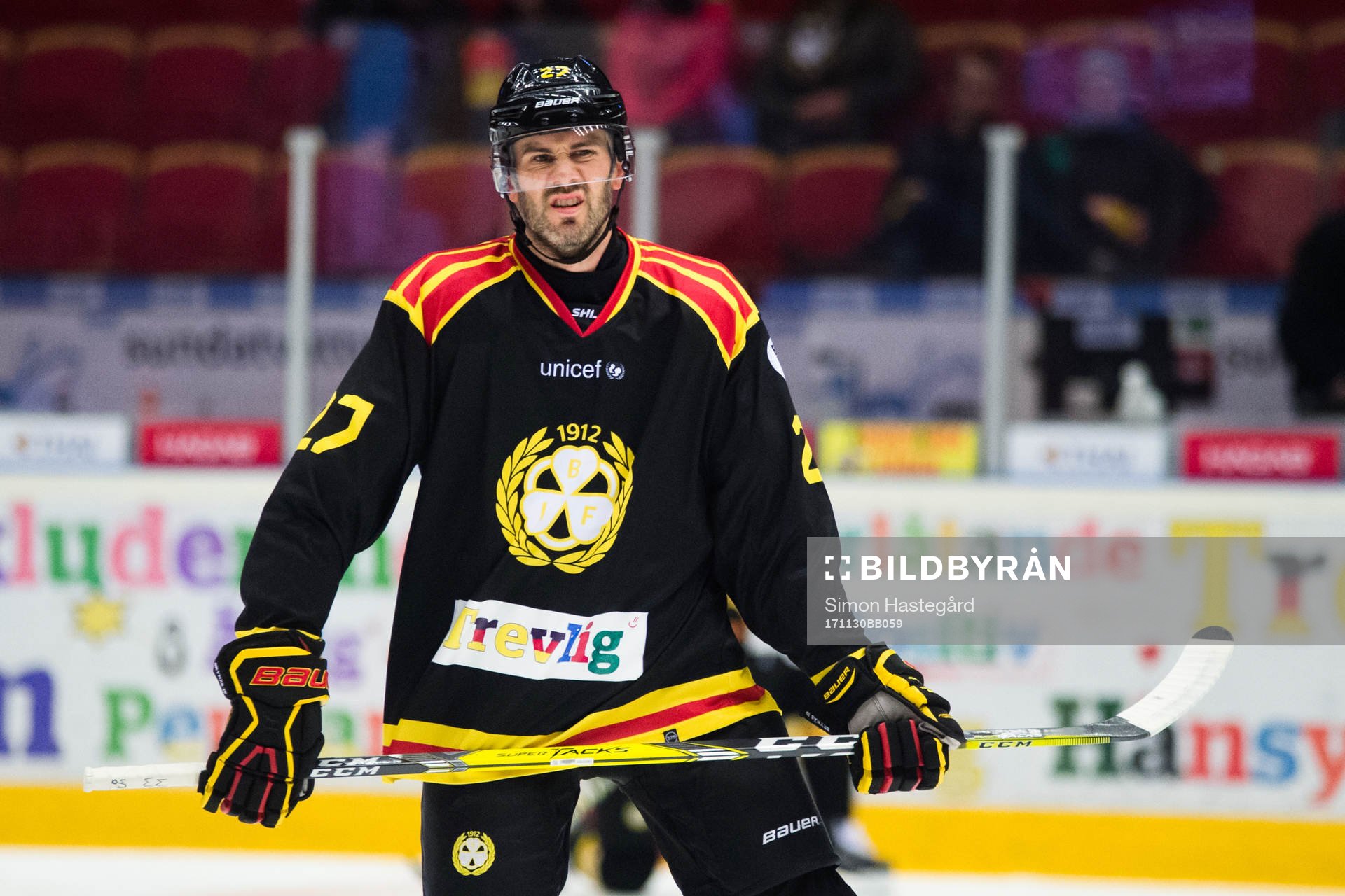 Brynäs Drew Miller före ishockeymatchen i SHL mellan