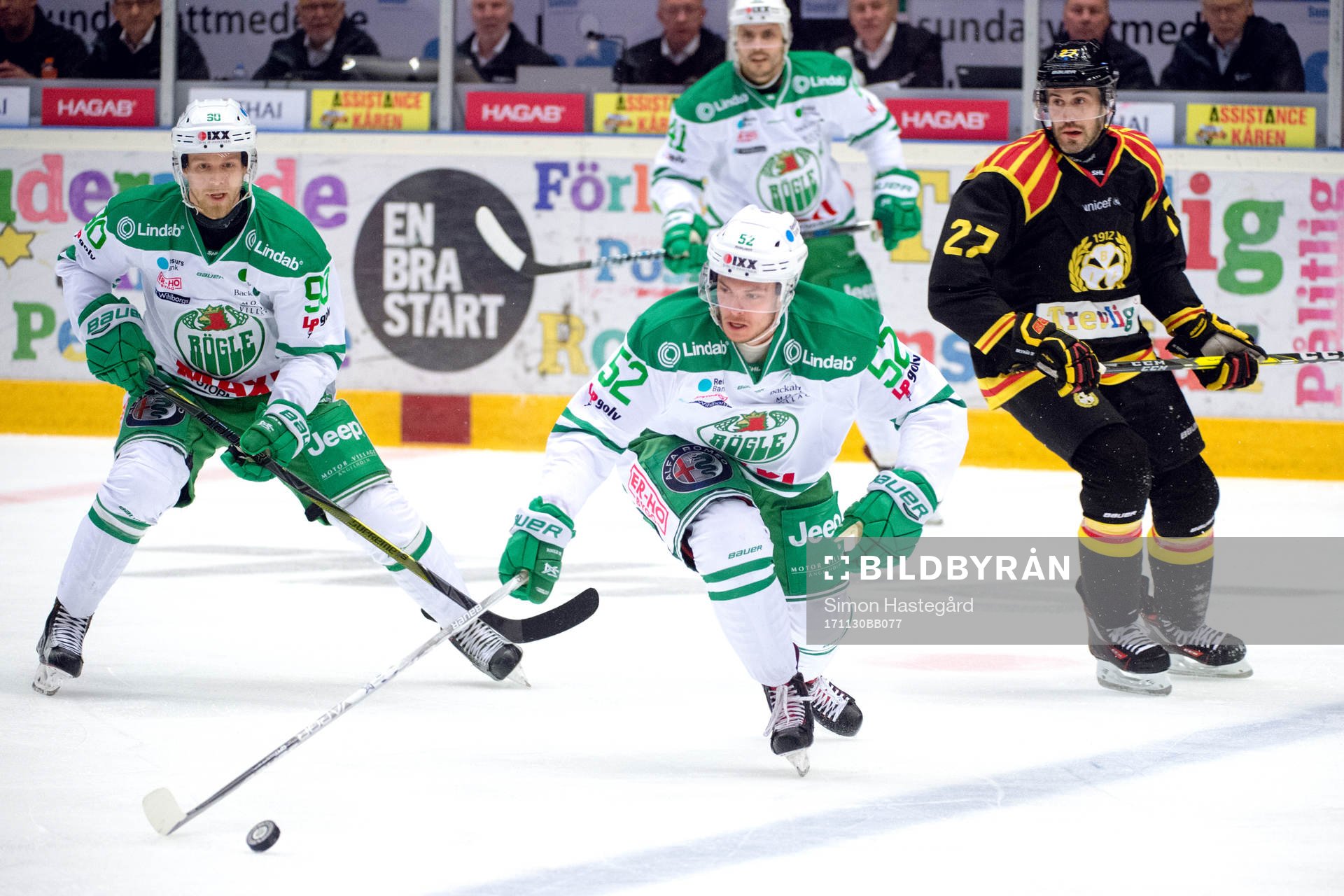 Rögles Ted Brithén och Lucas Elvenes och Brynäs Drew