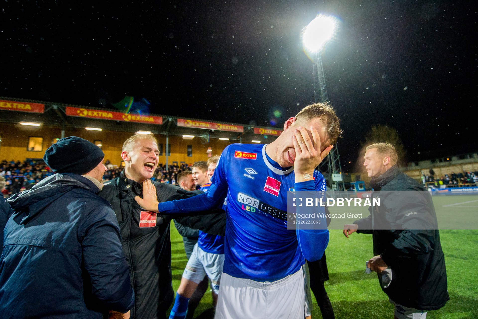Michael Karlsen of Ranheim reacts being promoted to