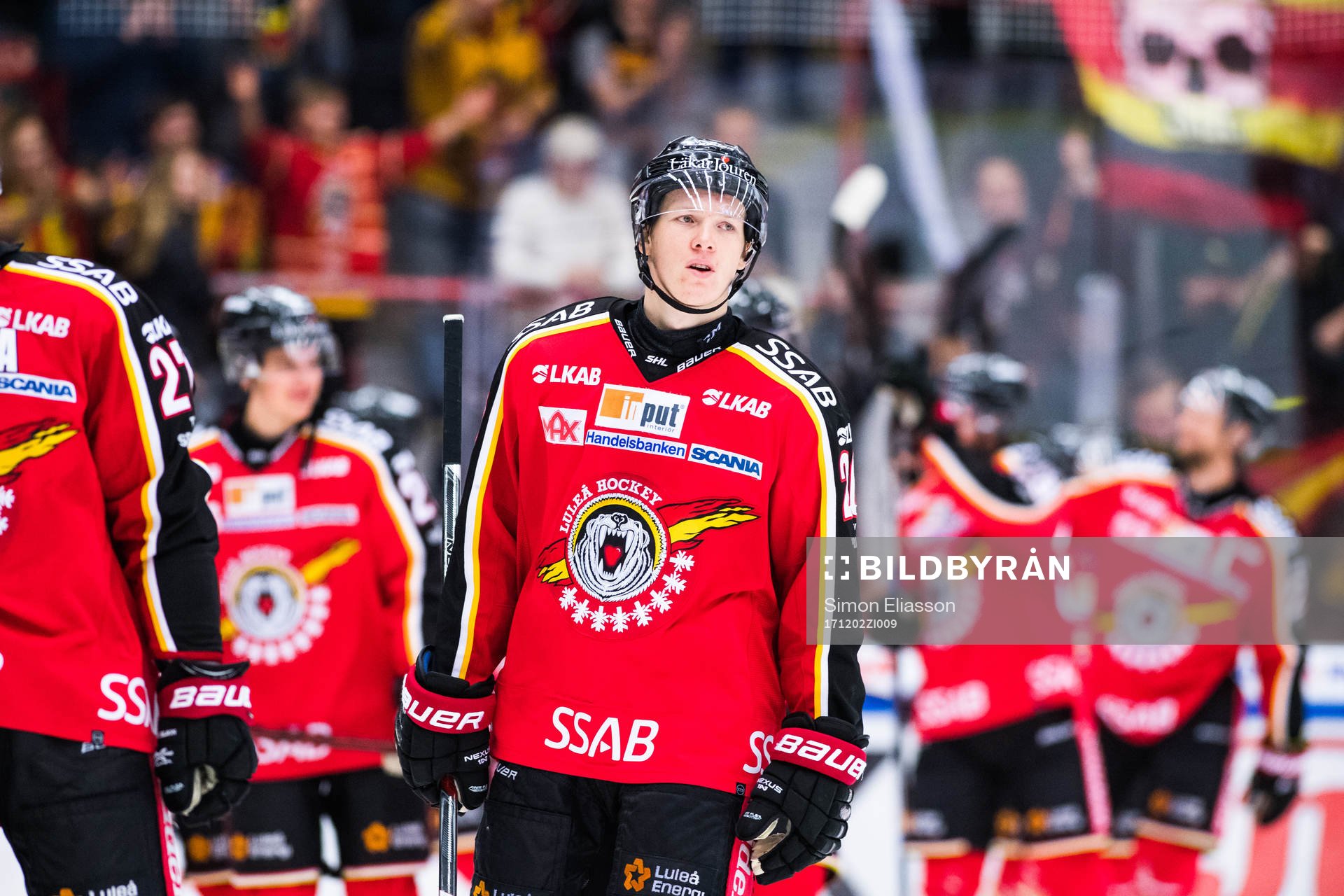 Luleås Gustav Rydahl och jublande Luleåspelare