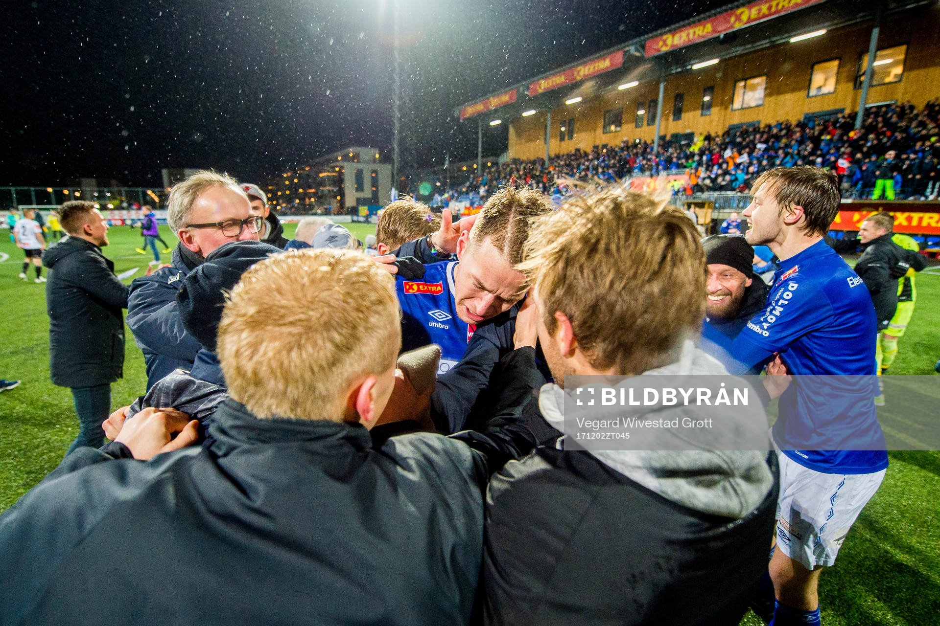 Michael Karlsen of Ranheim celebrates with teammates being